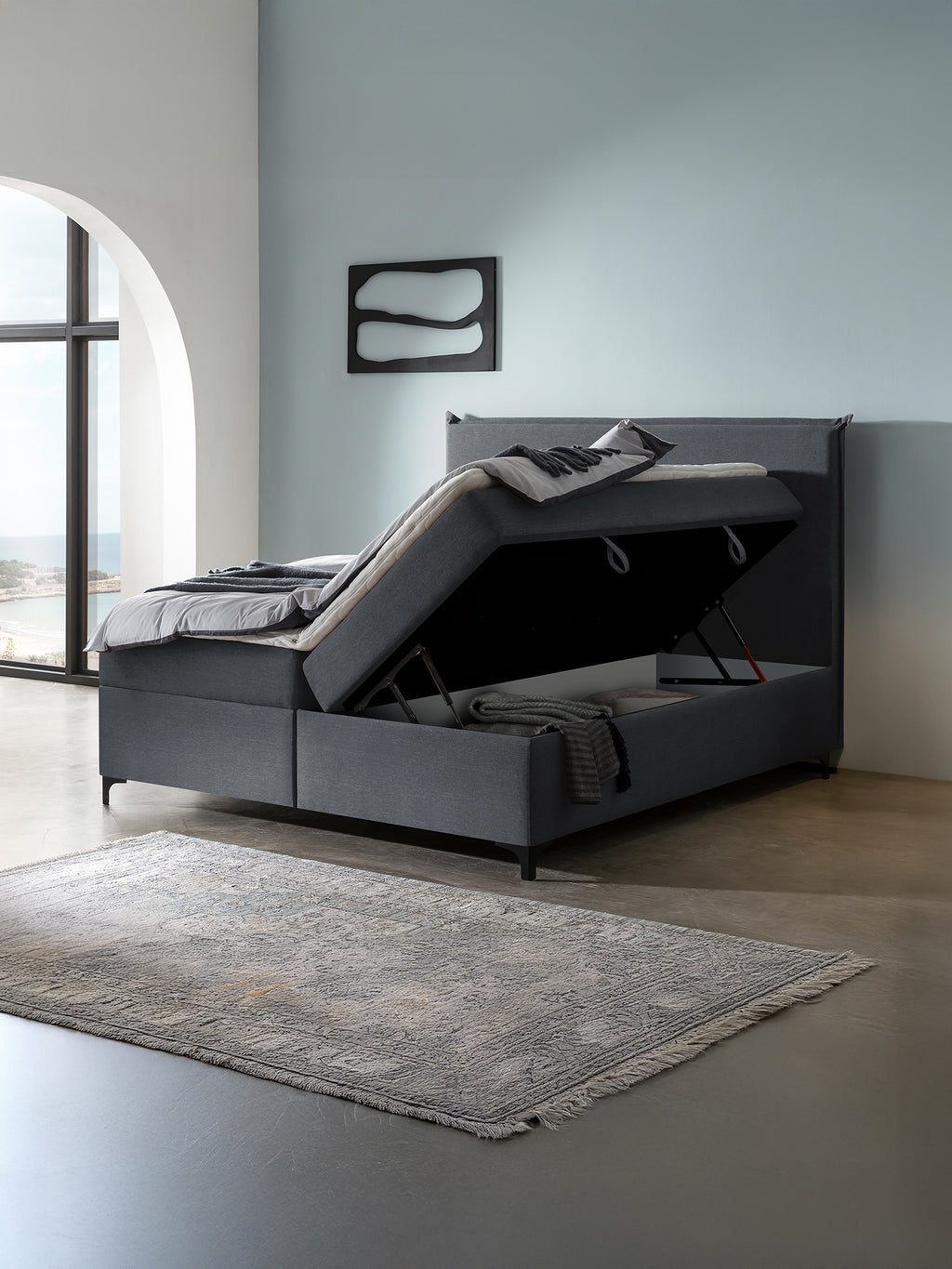 Webstoff Boxspringbett mit Stauraum Anthrazit LONDON