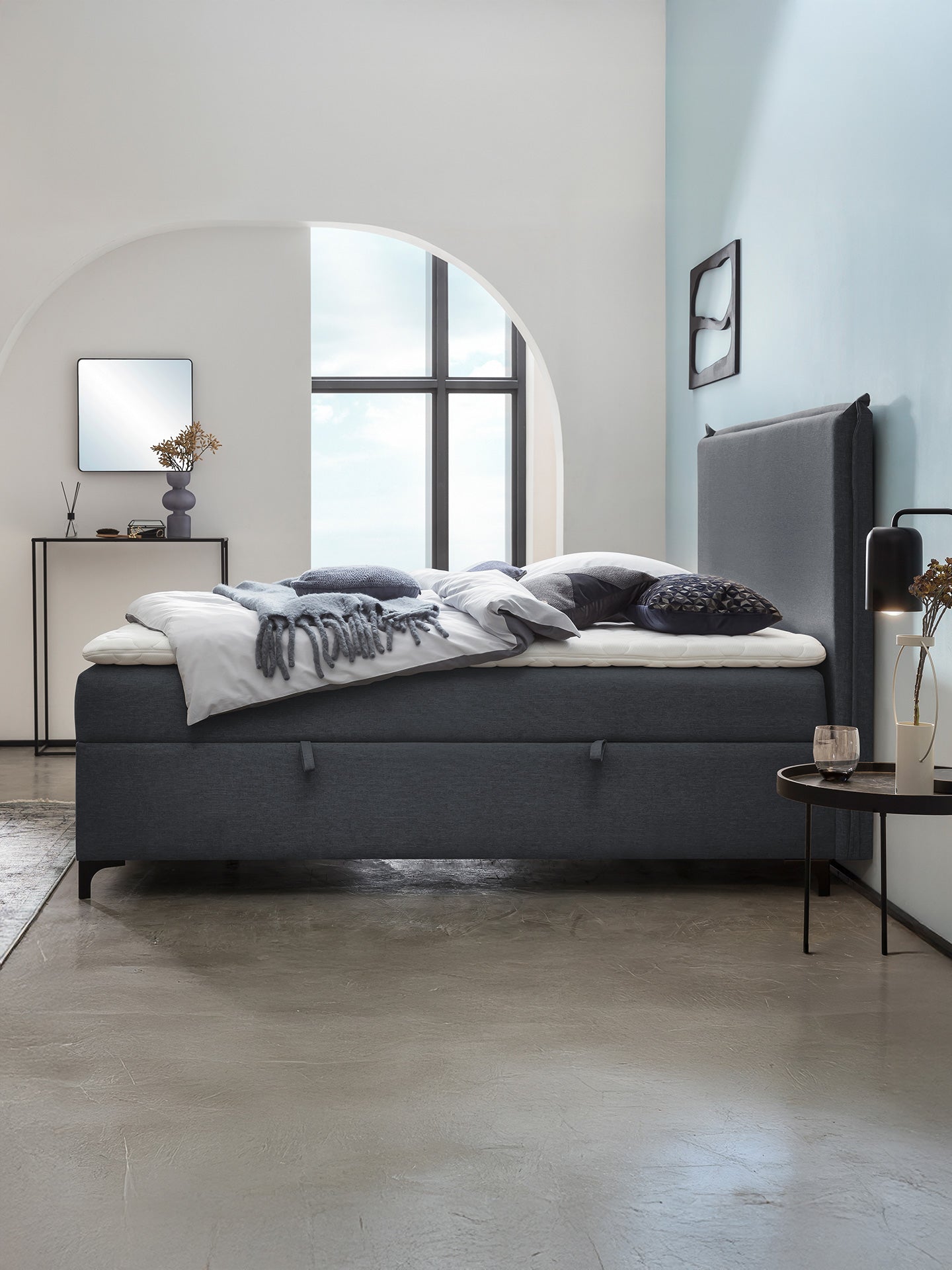 Webstoff Boxspringbett mit Stauraum Anthrazit LONDON
