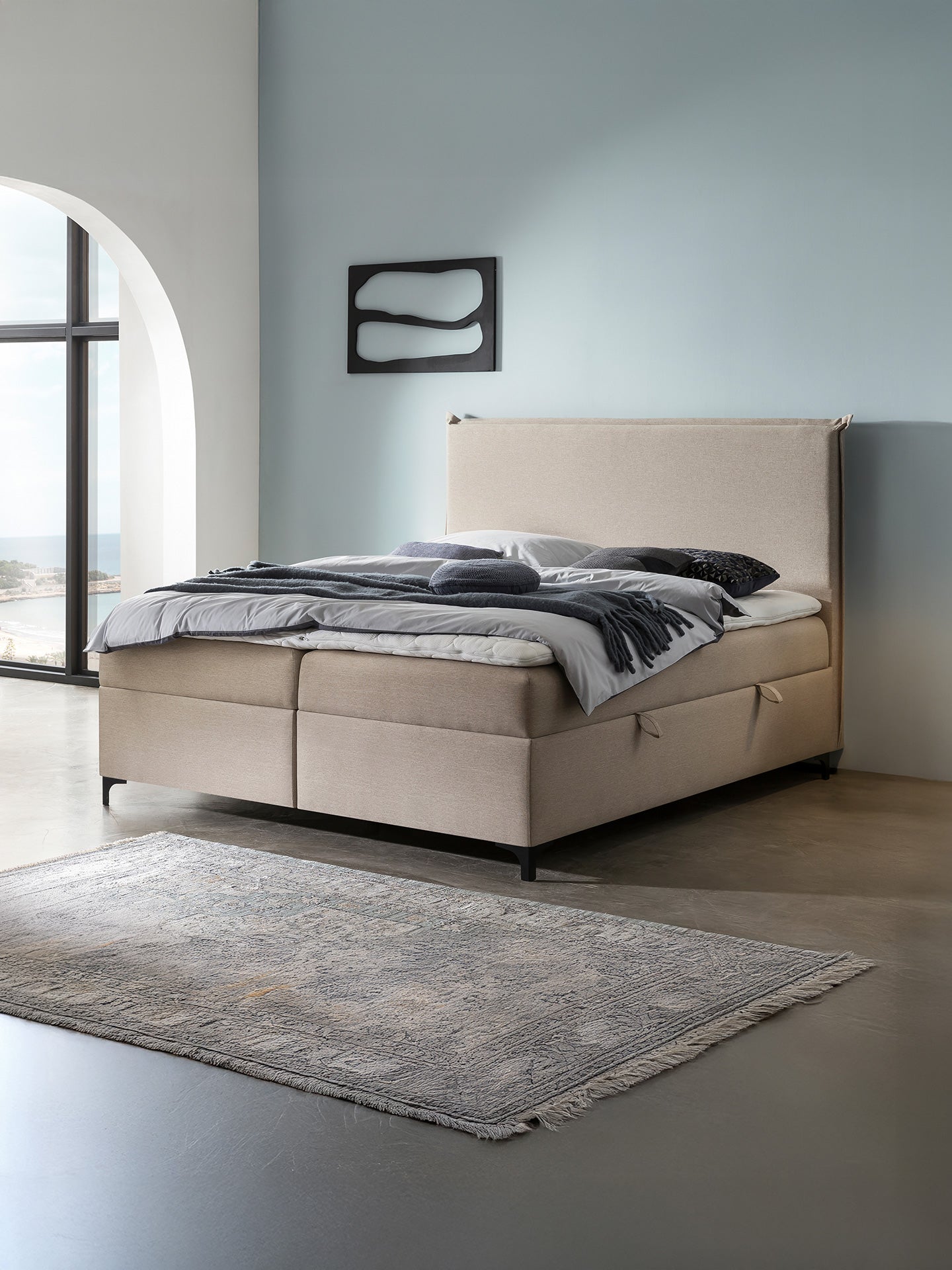 Webstoff Boxspringbett mit Stauraum Beige LONDON