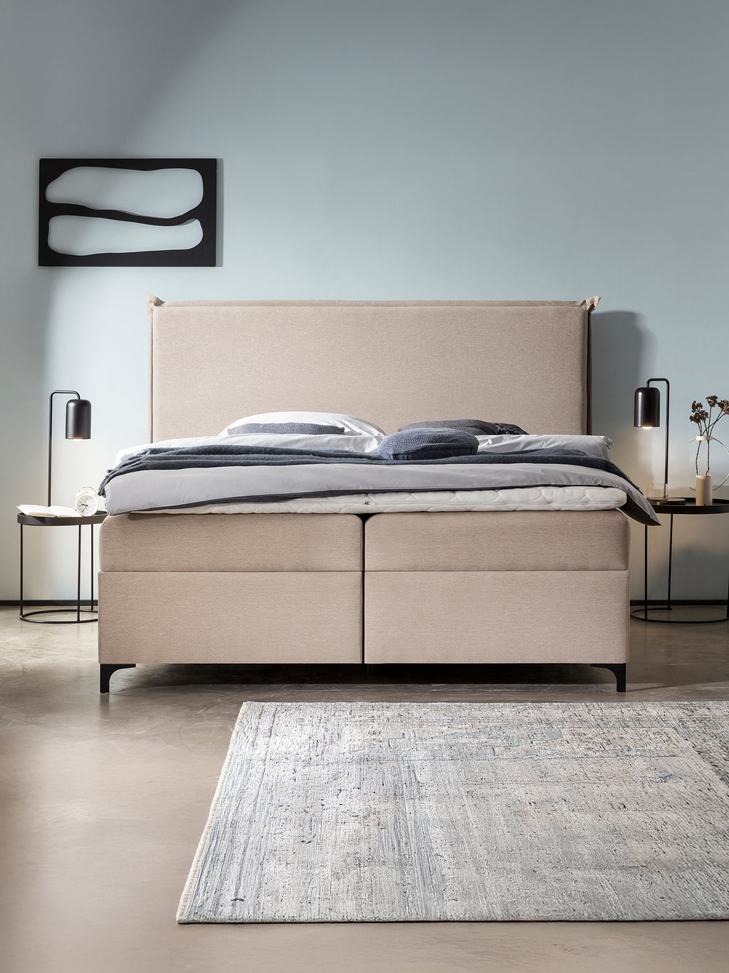 Webstoff Boxspringbett mit Stauraum Beige LONDON