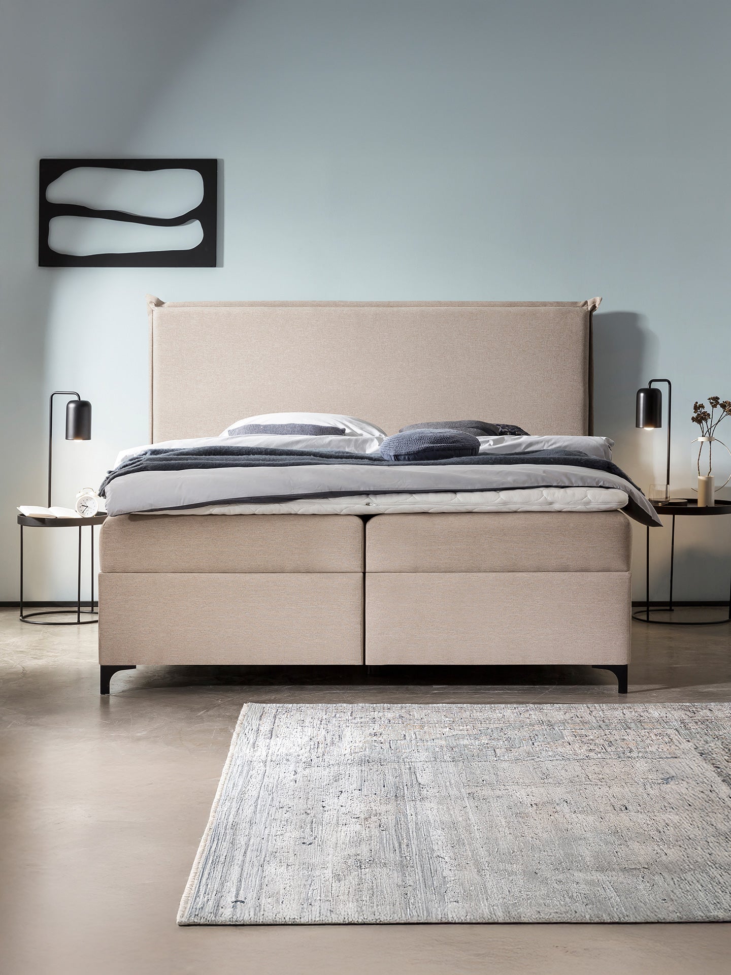 Webstoff Boxspringbett mit Stauraum Beige LONDON