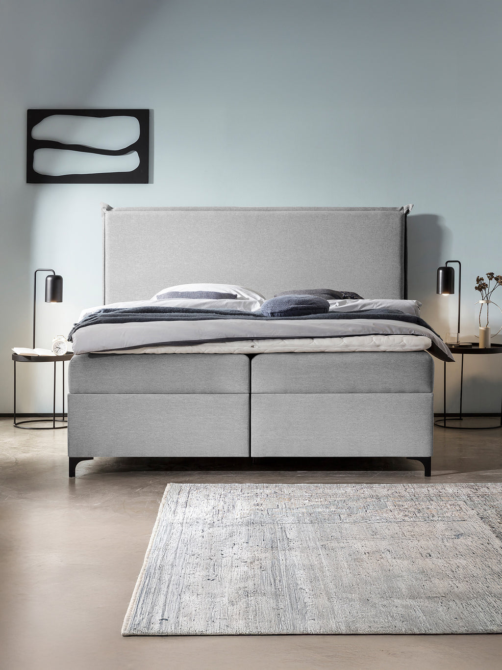 Webstoff Boxspringbett mit Stauraum Hellgrau LONDON