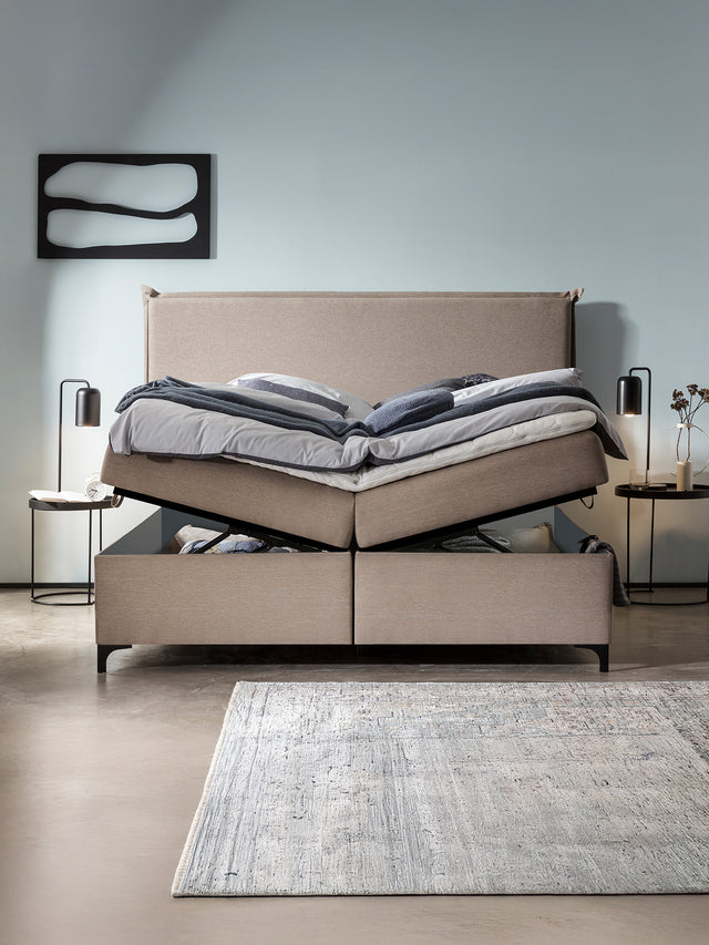 Webstoff Boxspringbett mit Stauraum Nougat LONDON