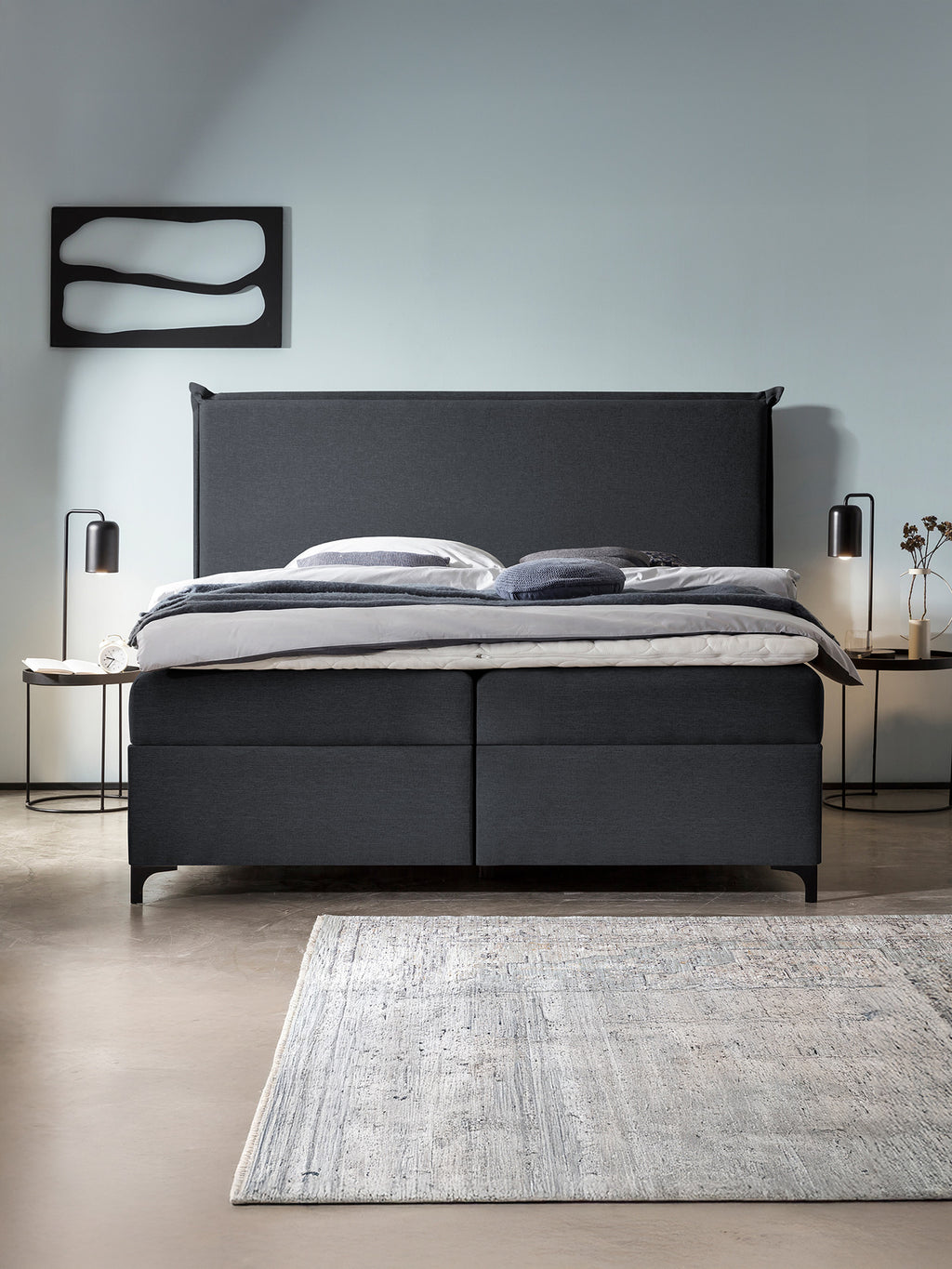 Webstoff Boxspringbett mit Stauraum Schwarz LONDON