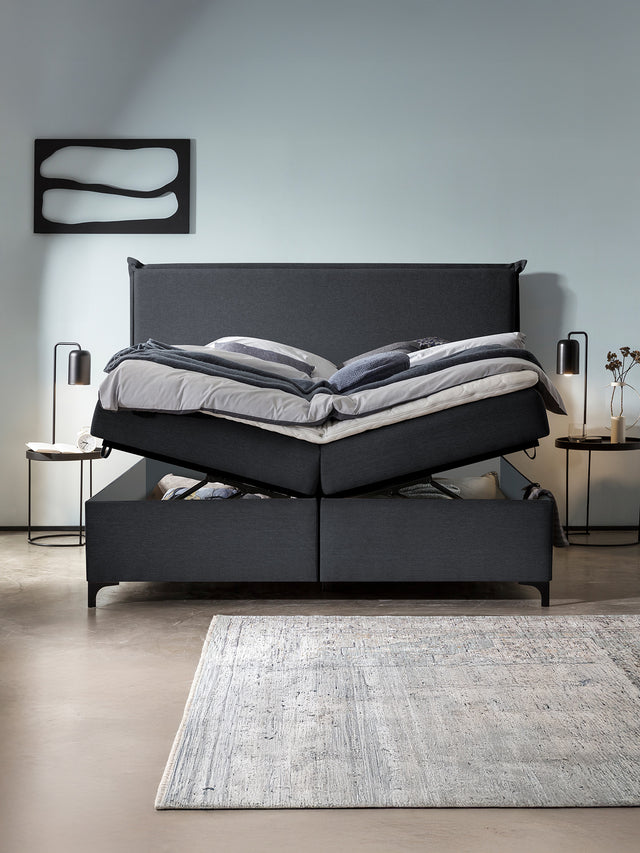 Webstoff Boxspringbett mit Stauraum Schwarz LONDON