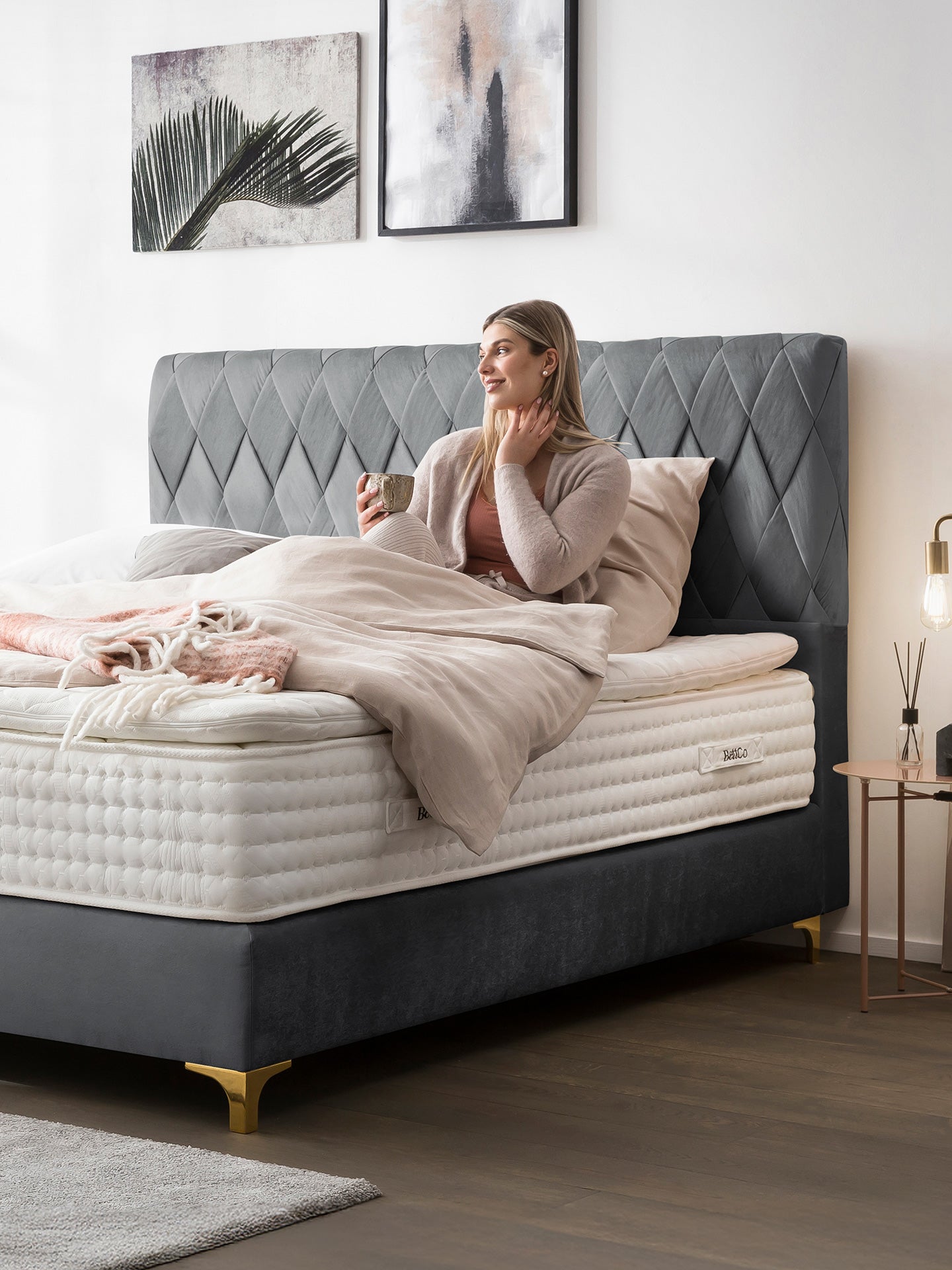 Samt Boxspringbett Dunkelgrau LYON