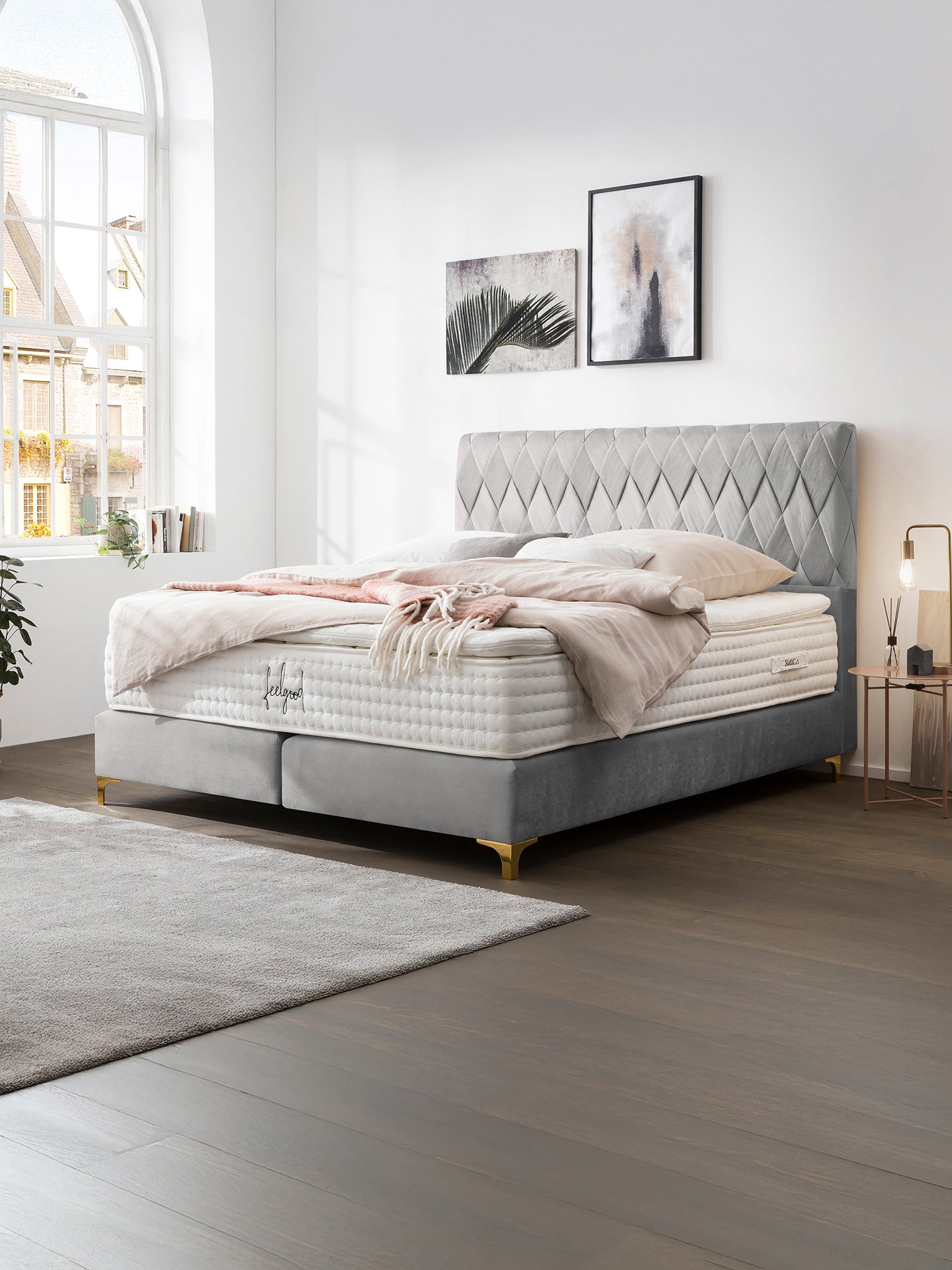 Samt Boxspringbett Grau LYON