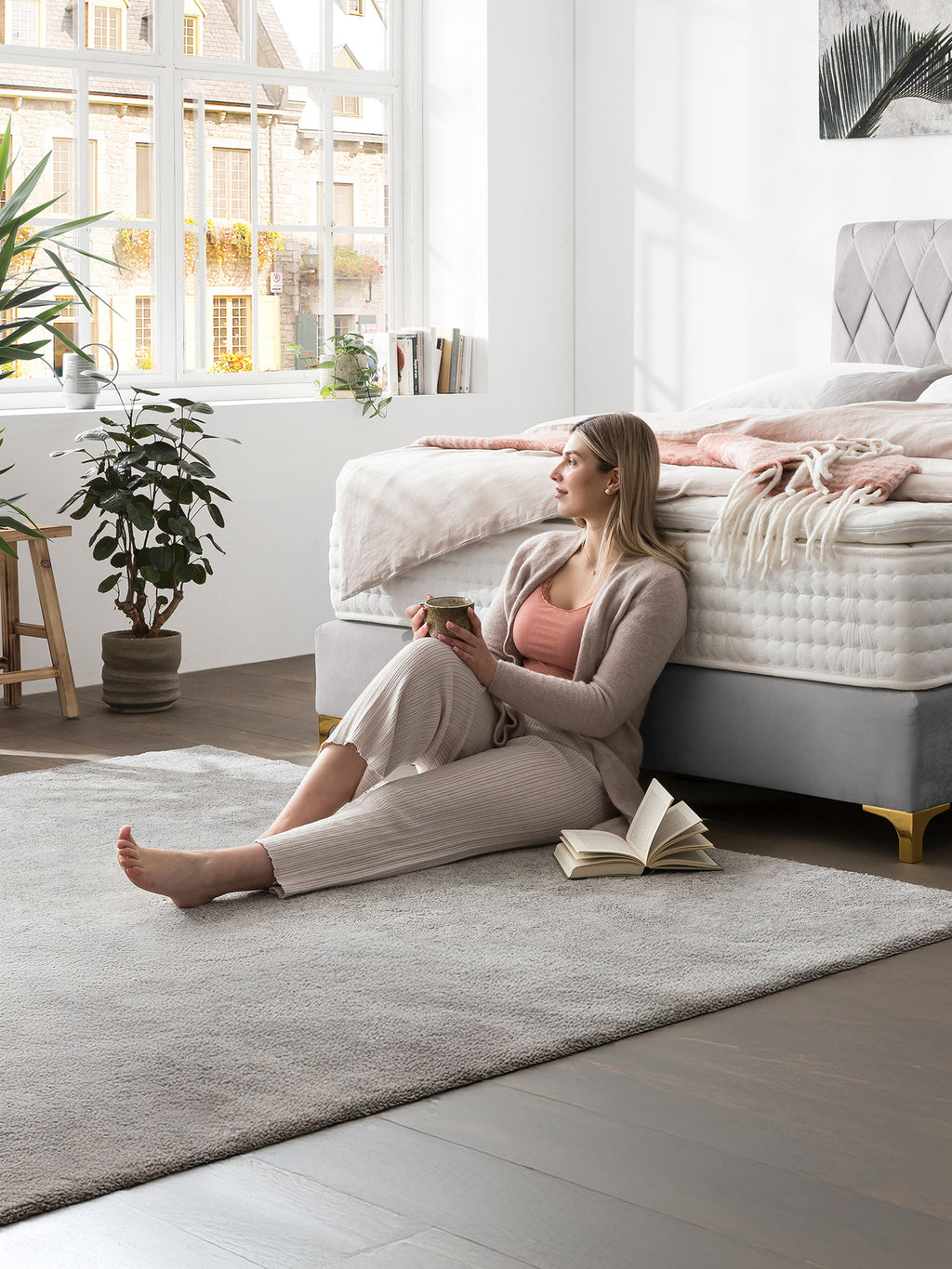 Samt Boxspringbett Grau LYON