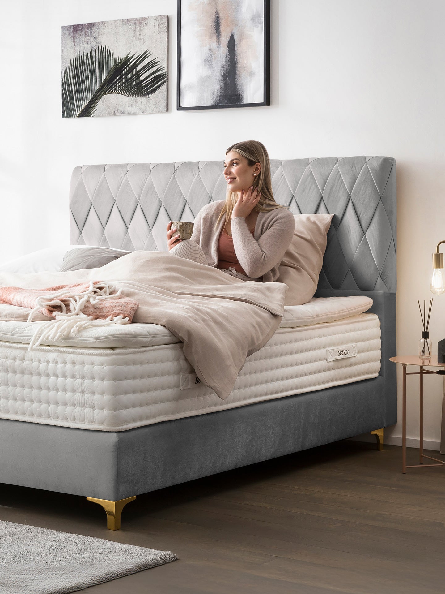 Samt Boxspringbett Grau LYON