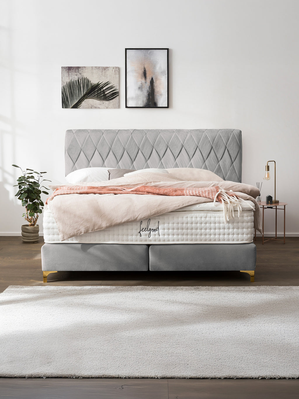 Samt Boxspringbett Grau LYON