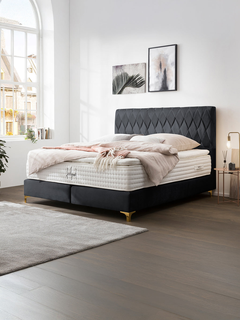 Samt Boxspringbett Schwarz LYON