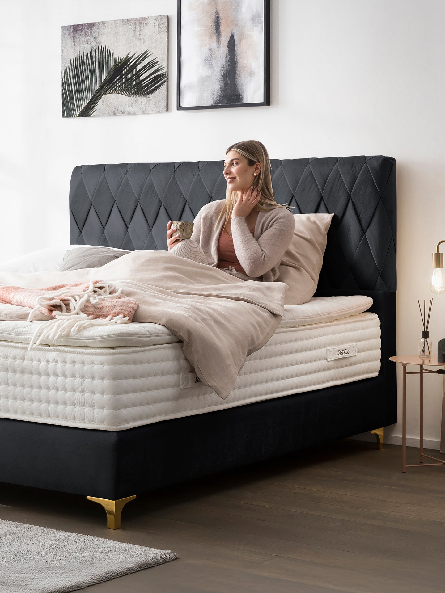 Samt Boxspringbett Schwarz LYON