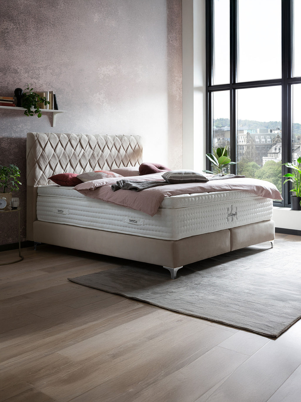 Velours Boxspringbett Creme LYON