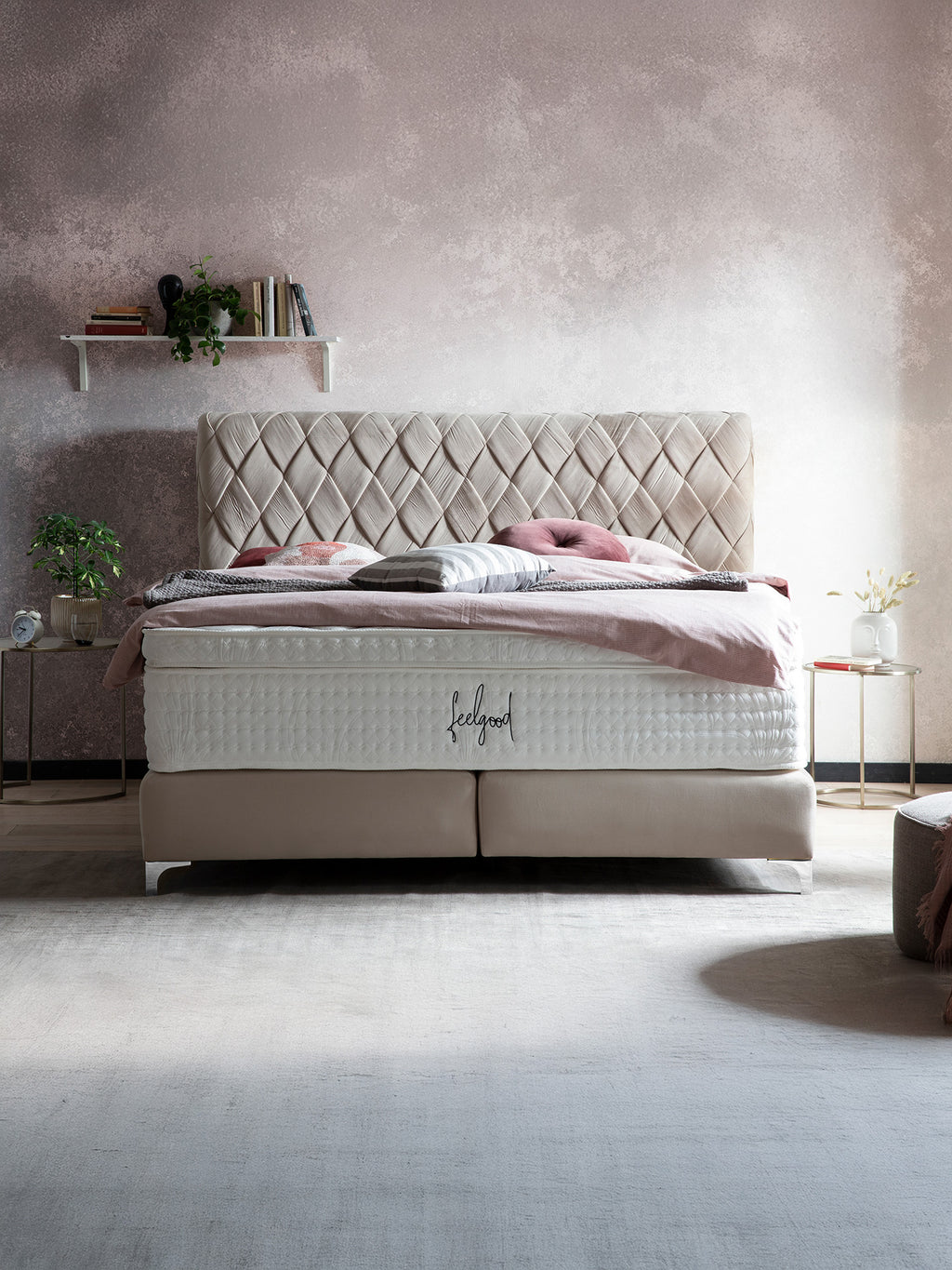 Velours Boxspringbett Creme LYON