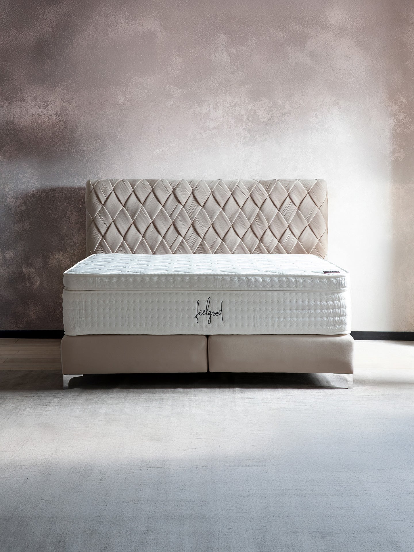 Velours Boxspringbett Creme LYON