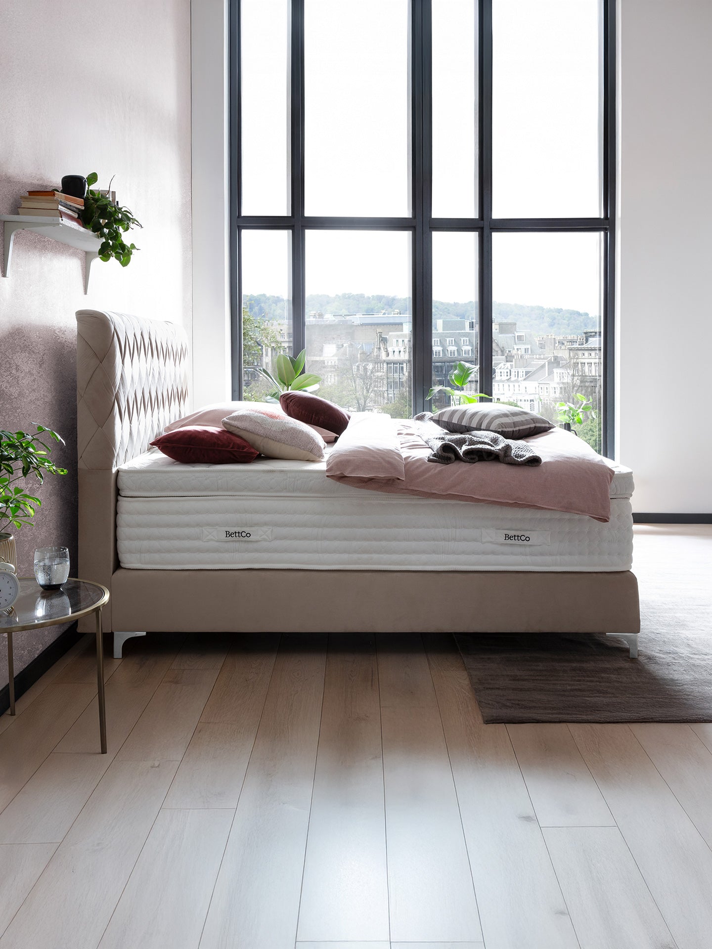 Velours Boxspringbett Creme LYON