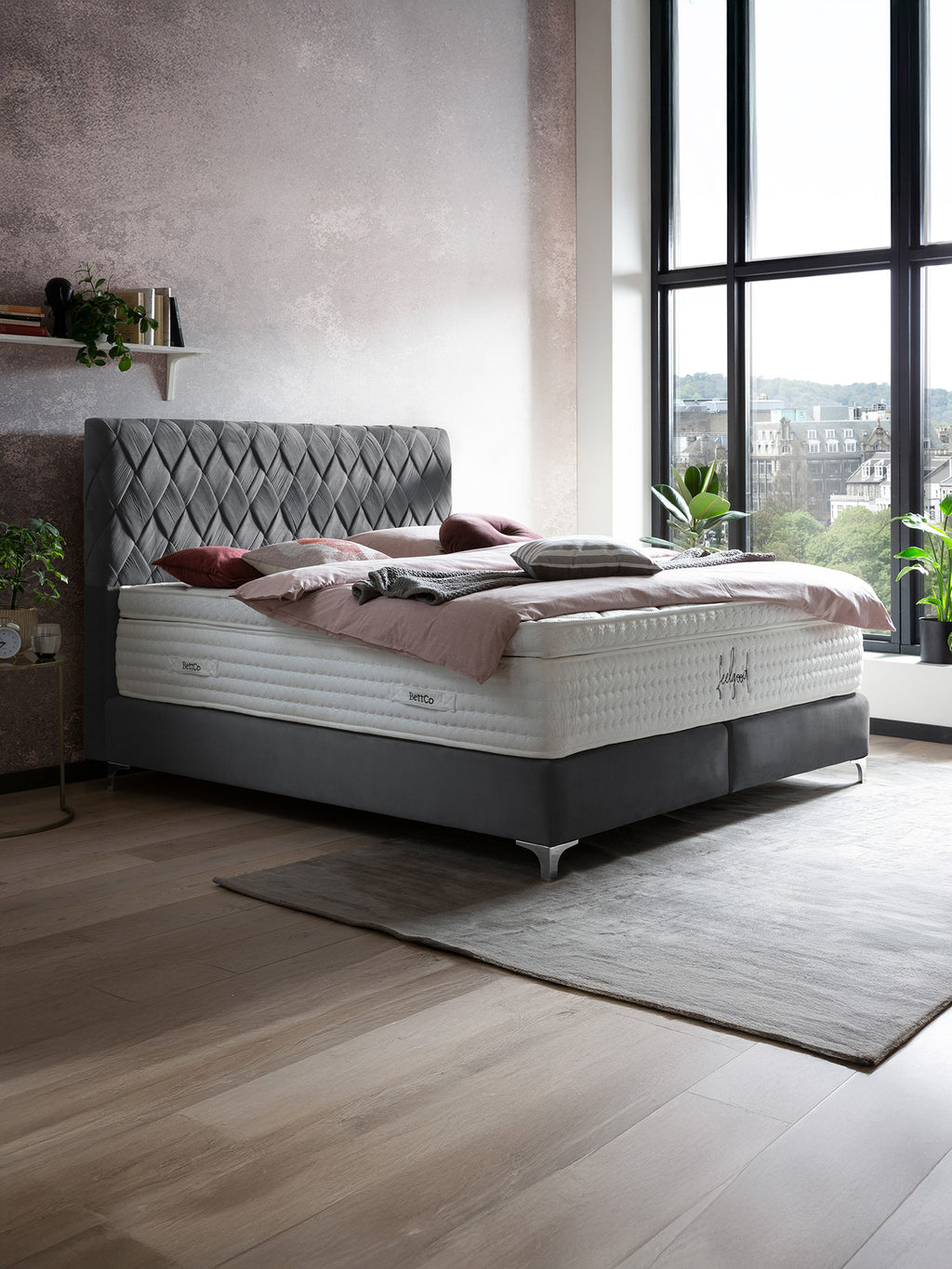 Velours Boxspringbett Dunkelgrau LYON
