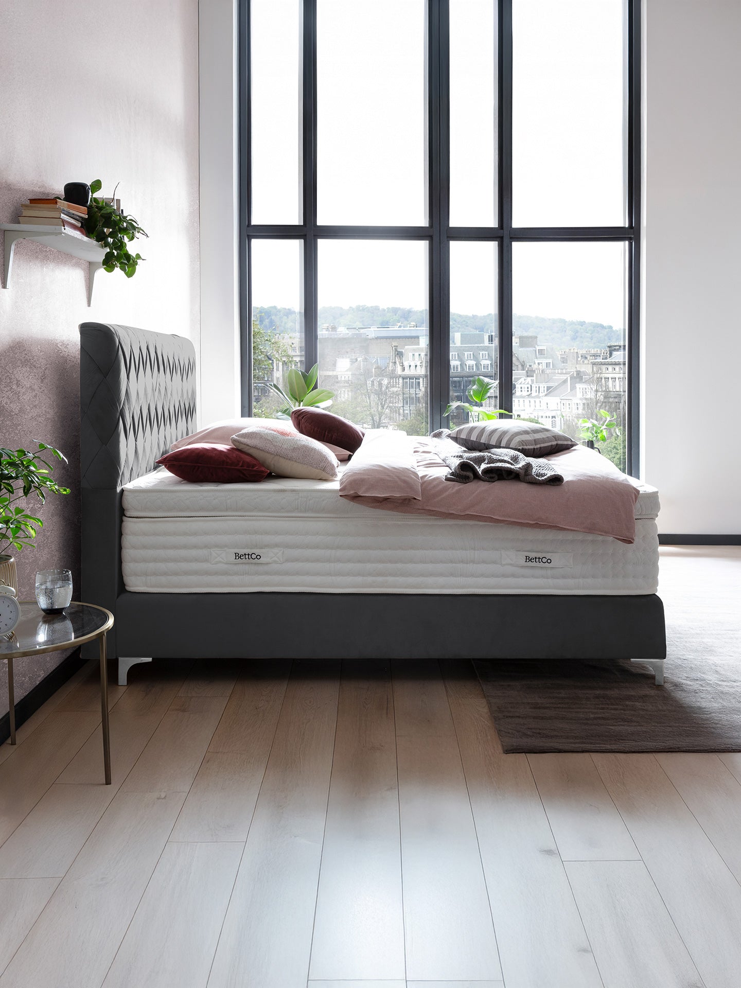 Velours Boxspringbett Dunkelgrau LYON