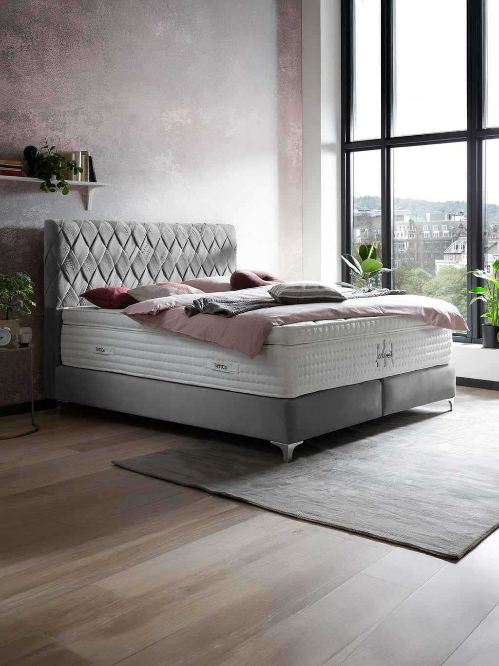 Velours Boxspringbett Grau LYON