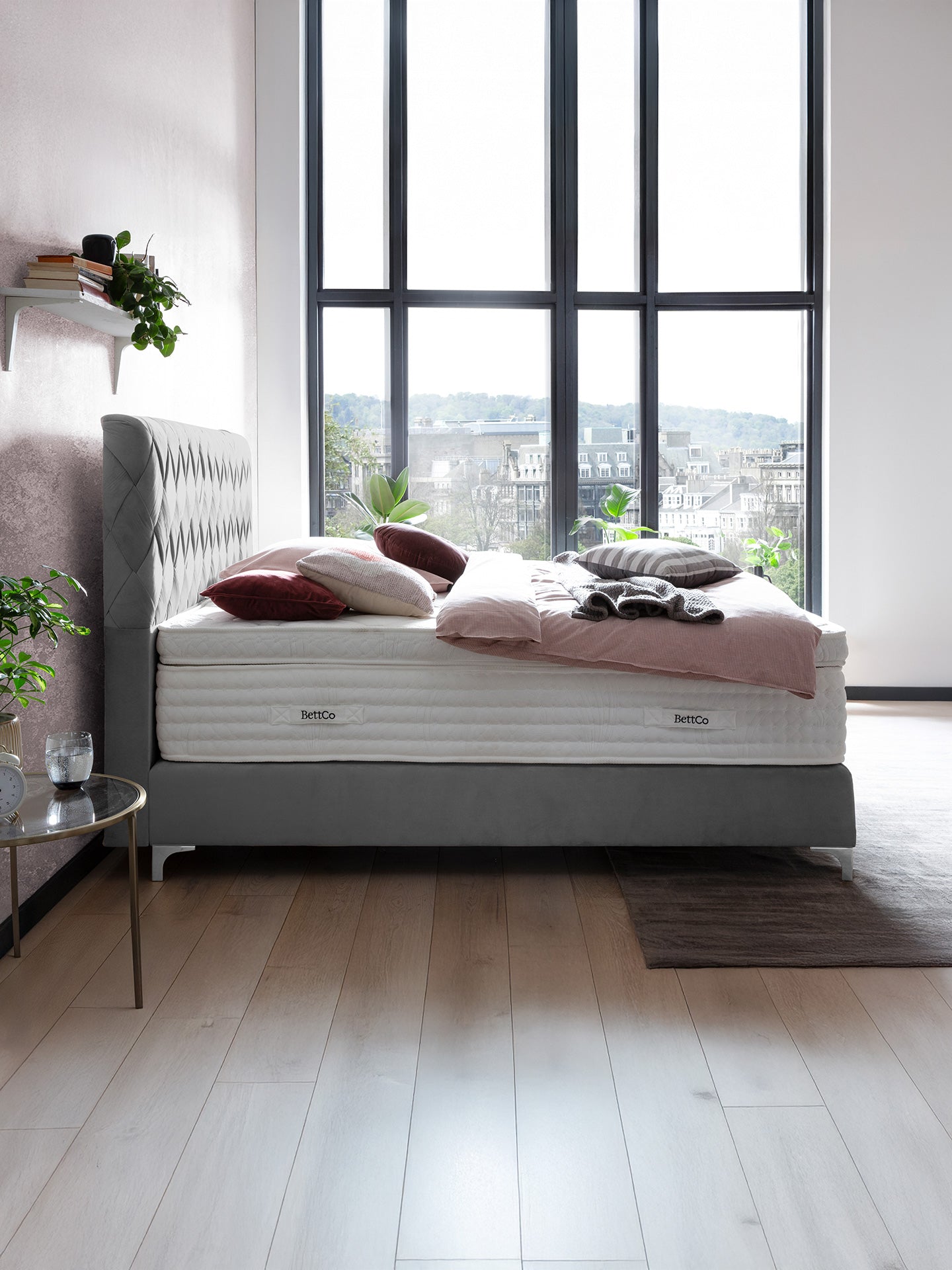 Velours Boxspringbett Grau LYON