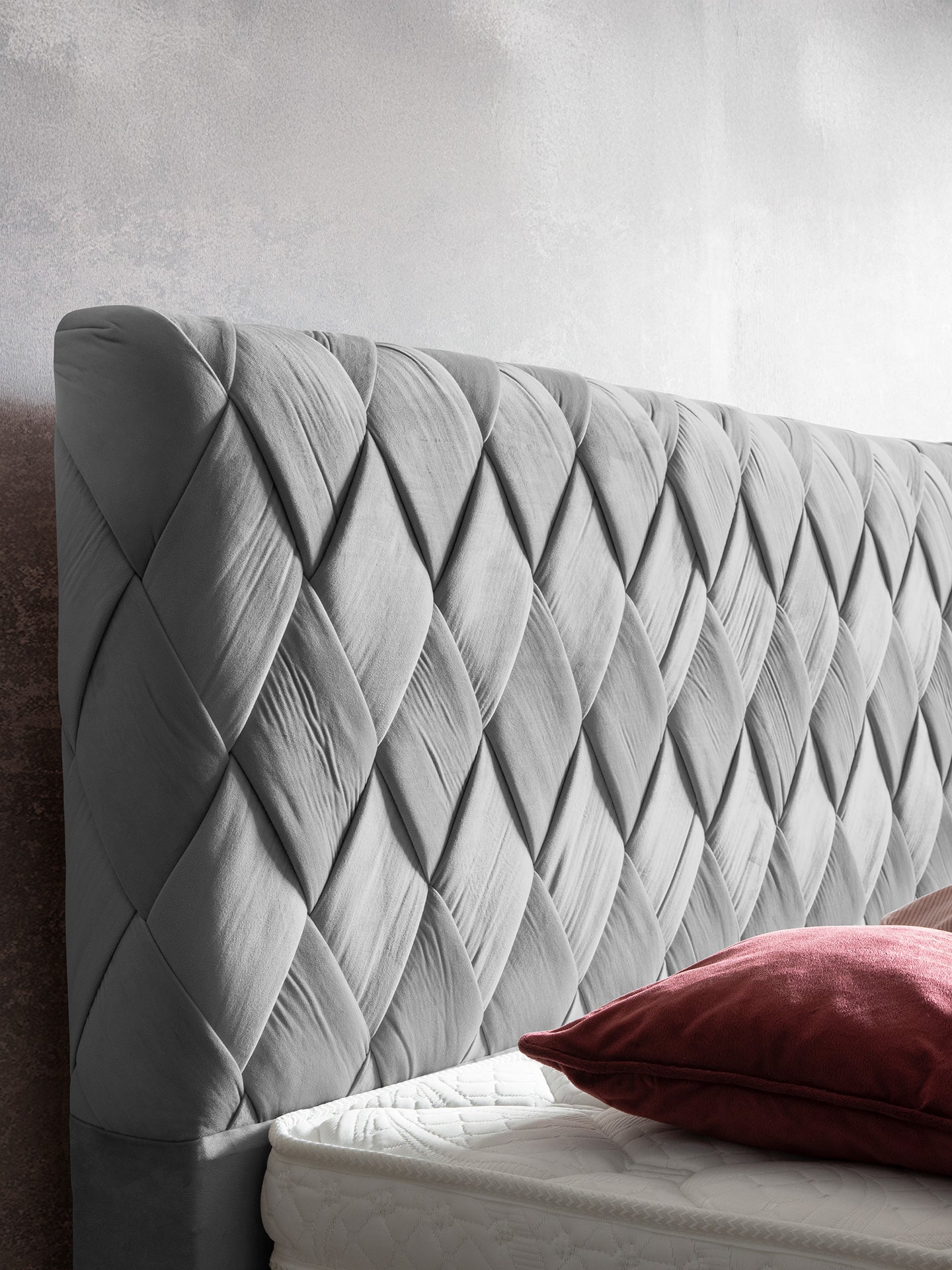 Velours Boxspringbett Grau LYON