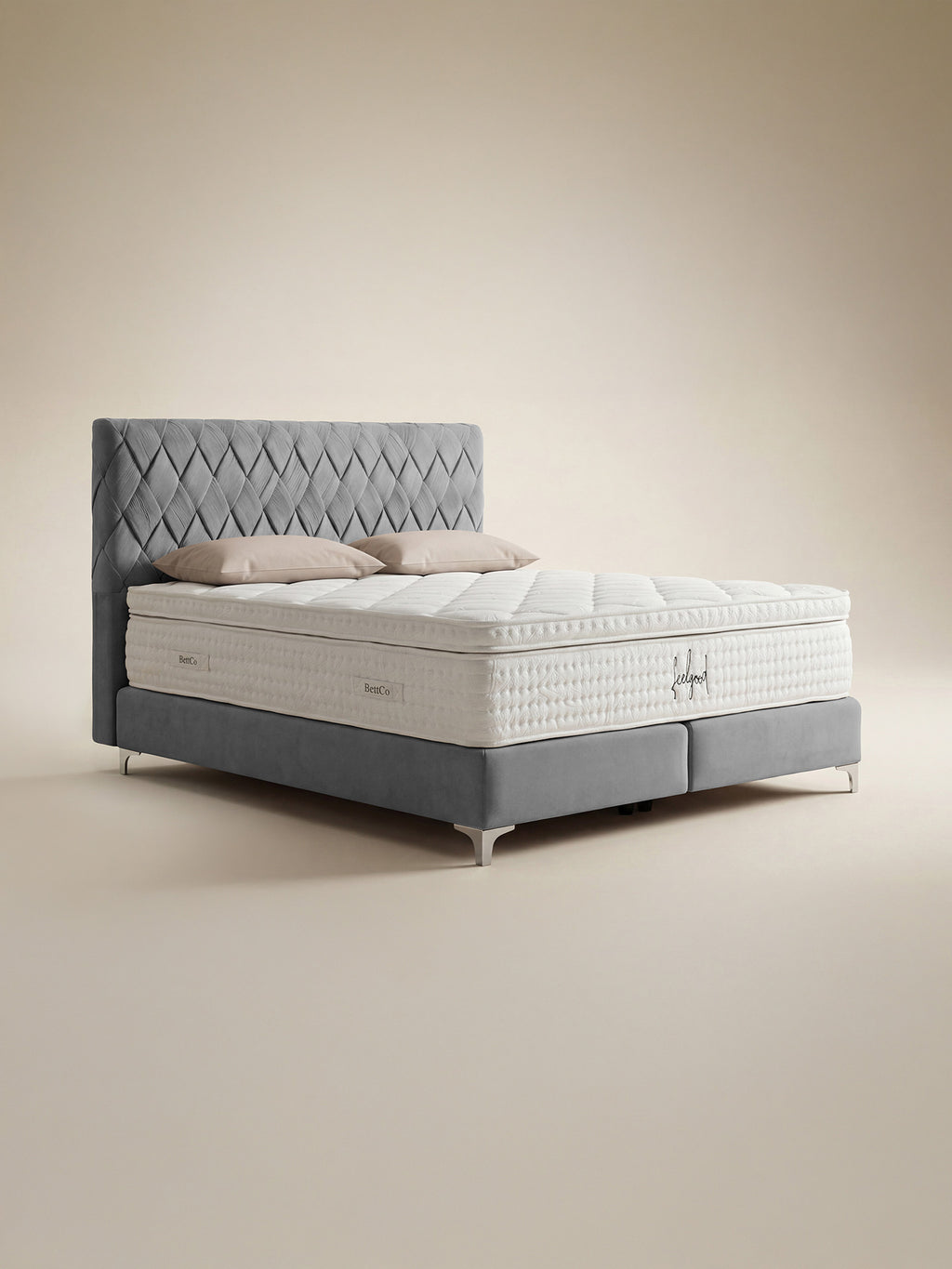 Velours Boxspringbett Grau LYON