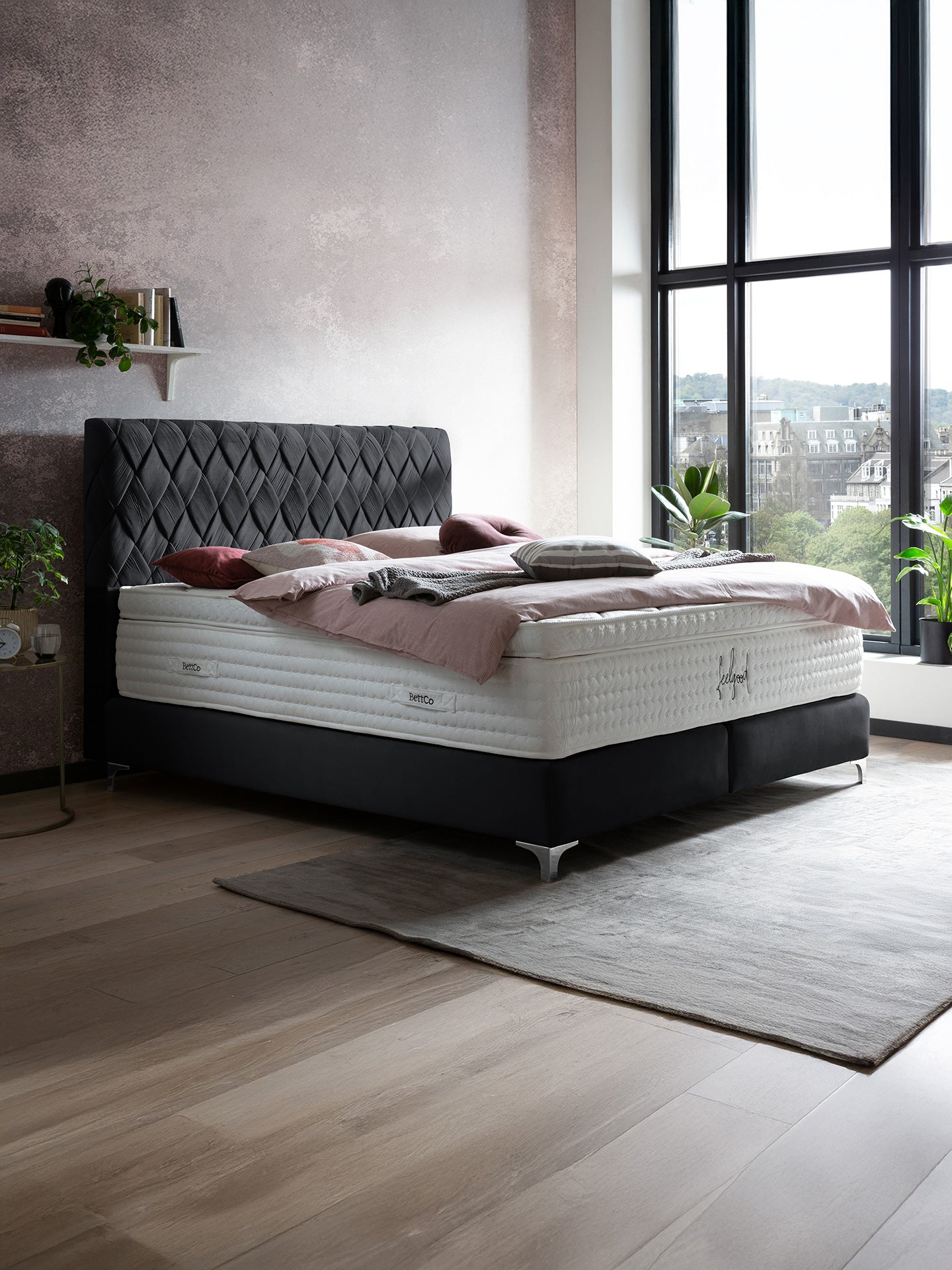 Velours Boxspringbett Schwarz LYON