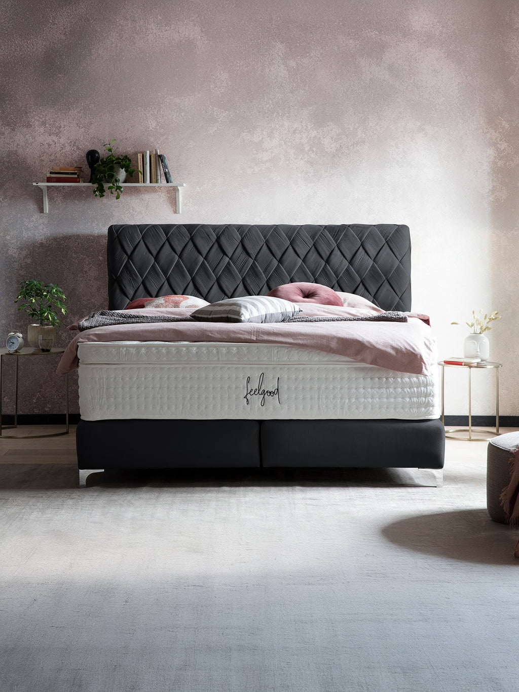 Velours Boxspringbett Schwarz LYON