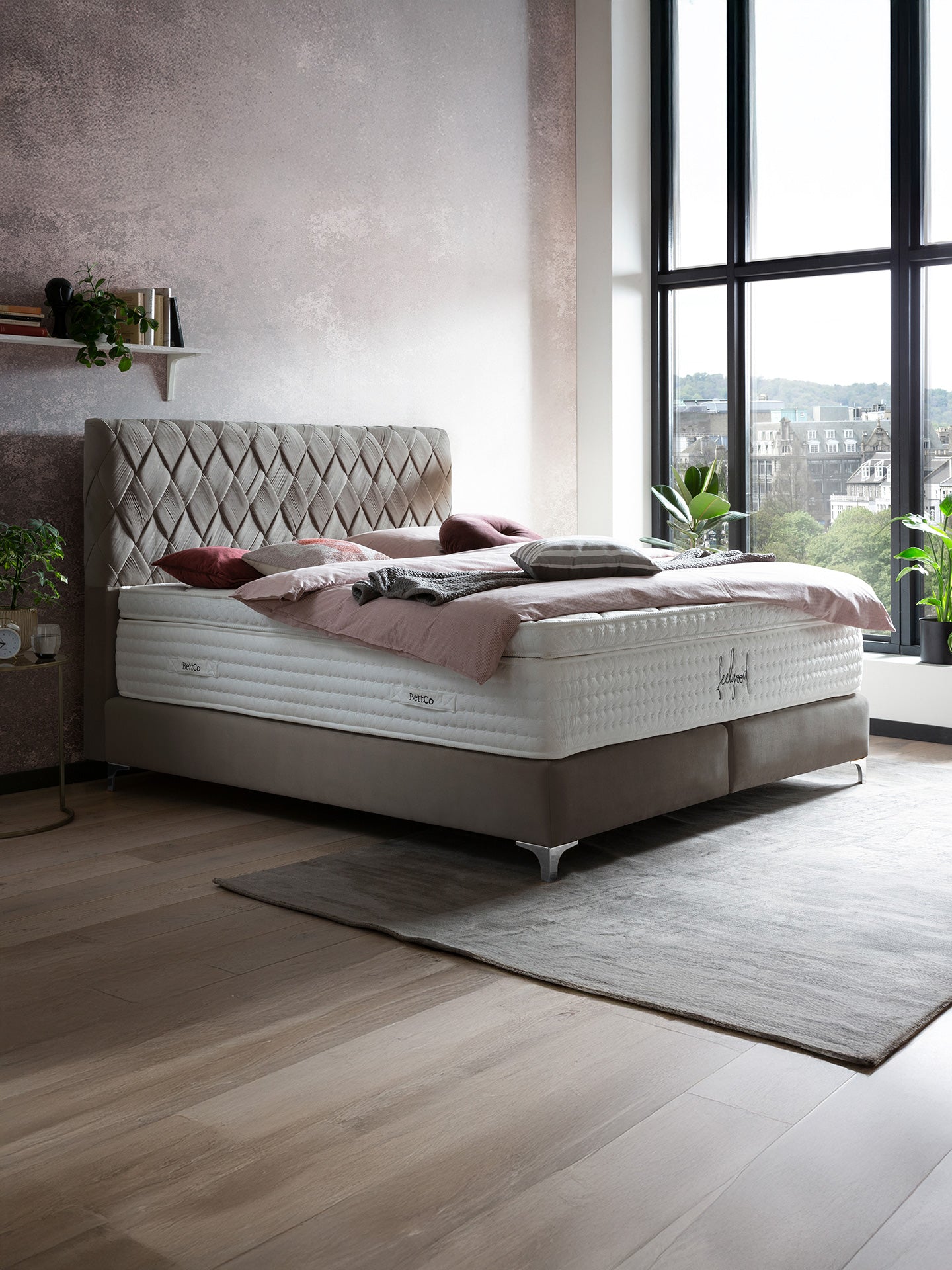 Velours Boxspringbett Taupe LYON