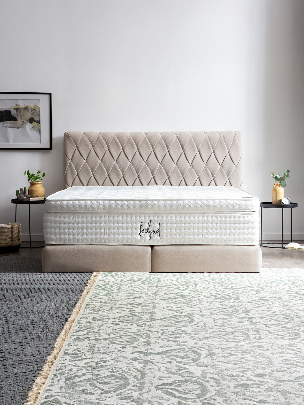 Webstoff Boxspringbett Beige LYON