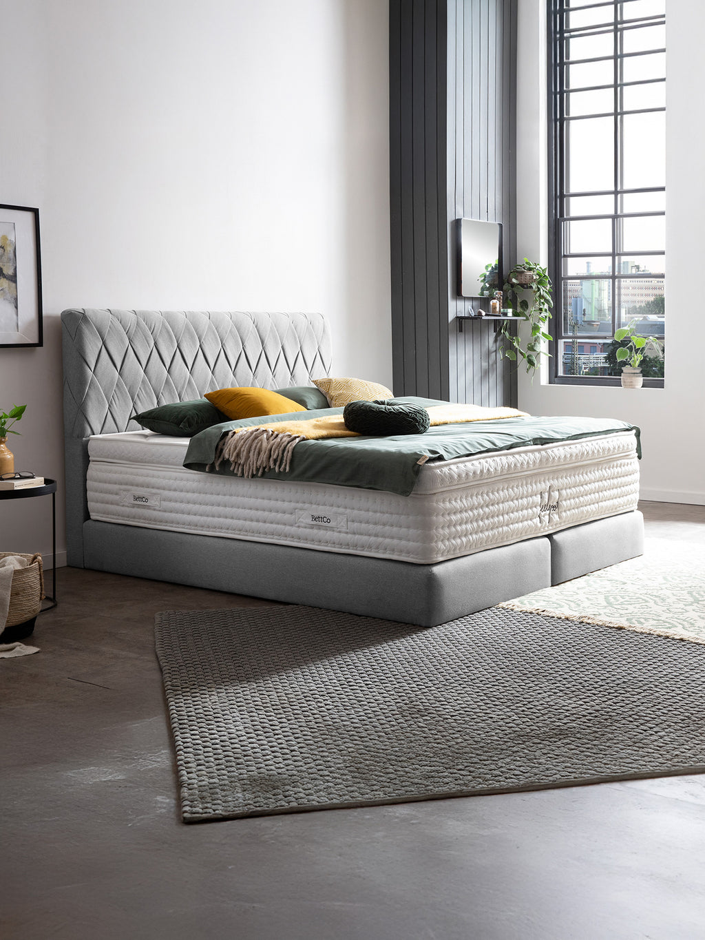 Webstoff Boxspringbett Hellgrau LYON