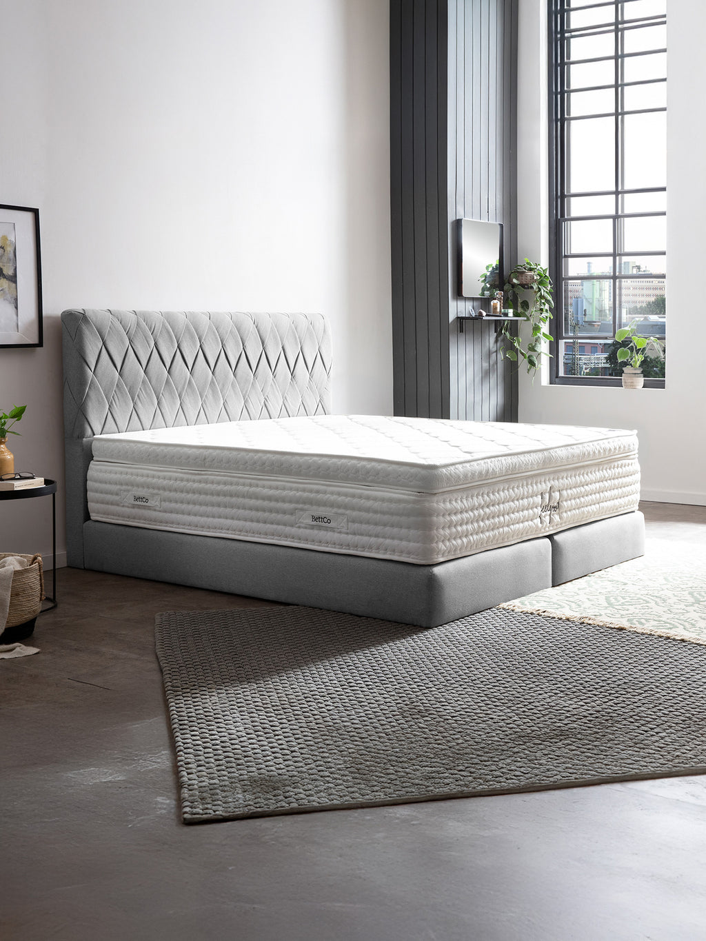 Webstoff Boxspringbett Hellgrau LYON