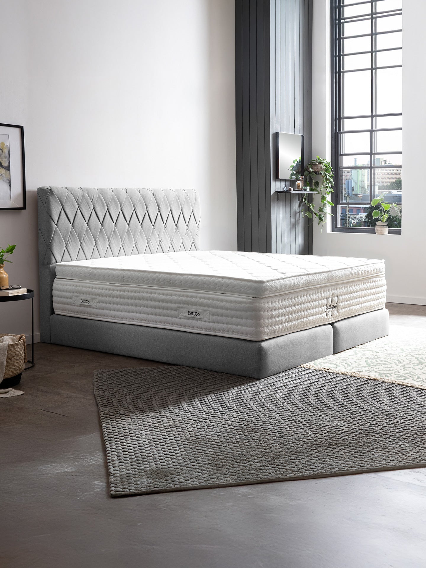 Webstoff Boxspringbett Hellgrau LYON