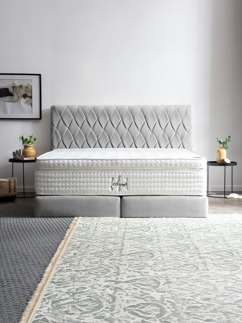 Webstoff Boxspringbett Hellgrau LYON