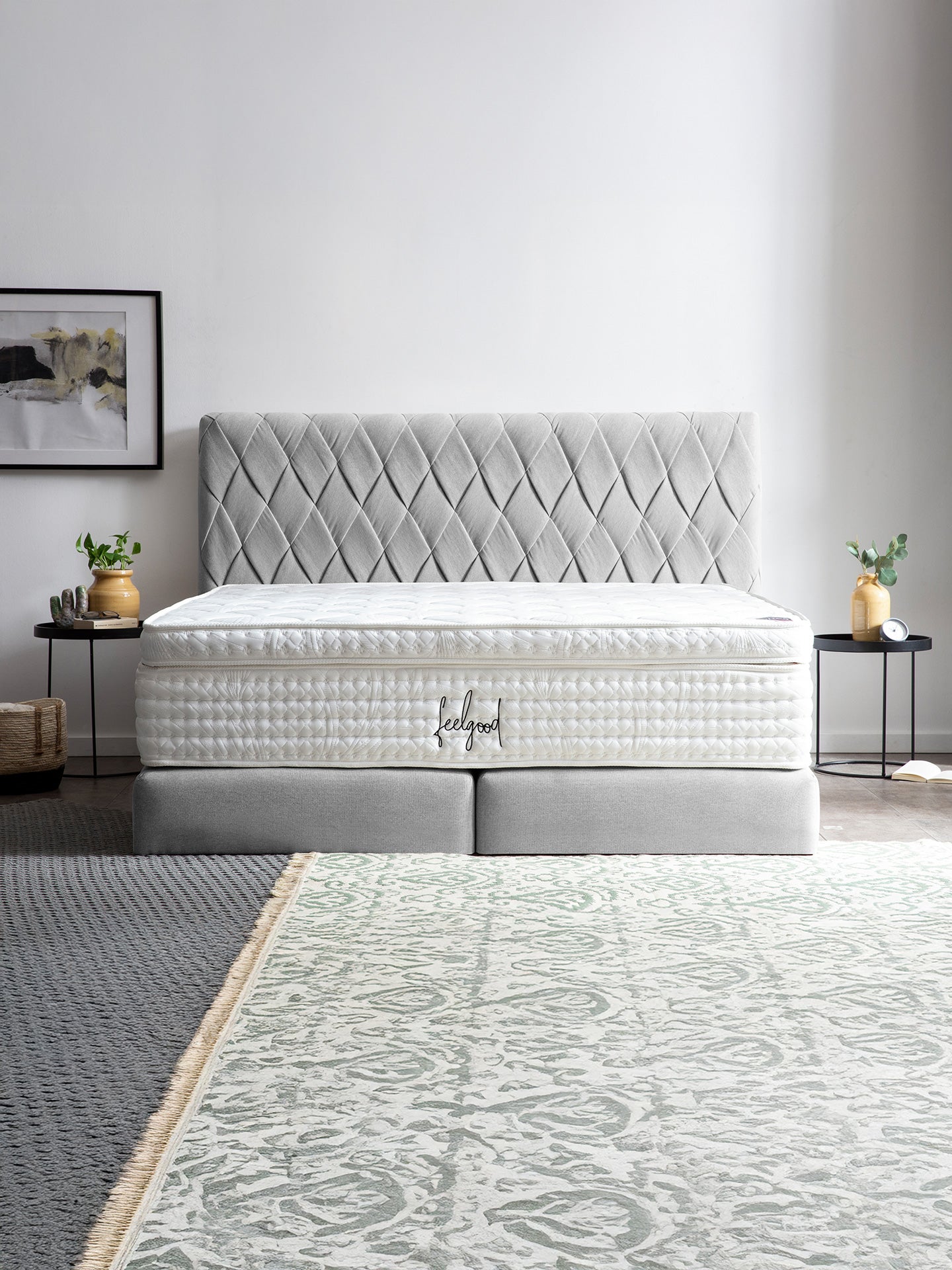 Webstoff Boxspringbett Hellgrau LYON