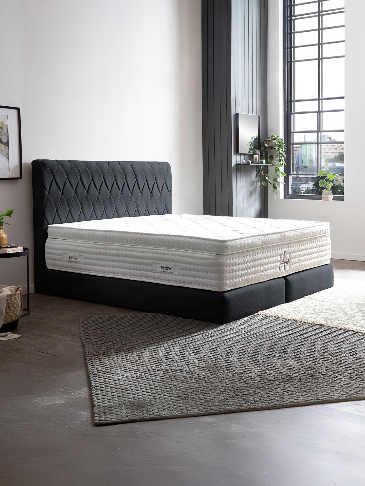 Webstoff Boxspringbett Schwarz LYON