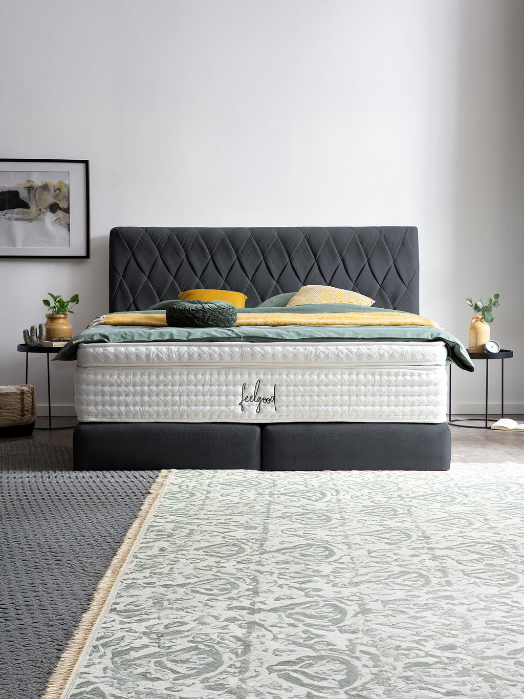 Webstoff Boxspringbett Schwarz LYON