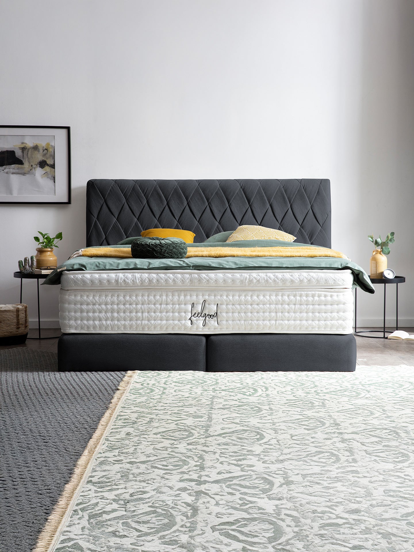 Webstoff Boxspringbett Schwarz LYON