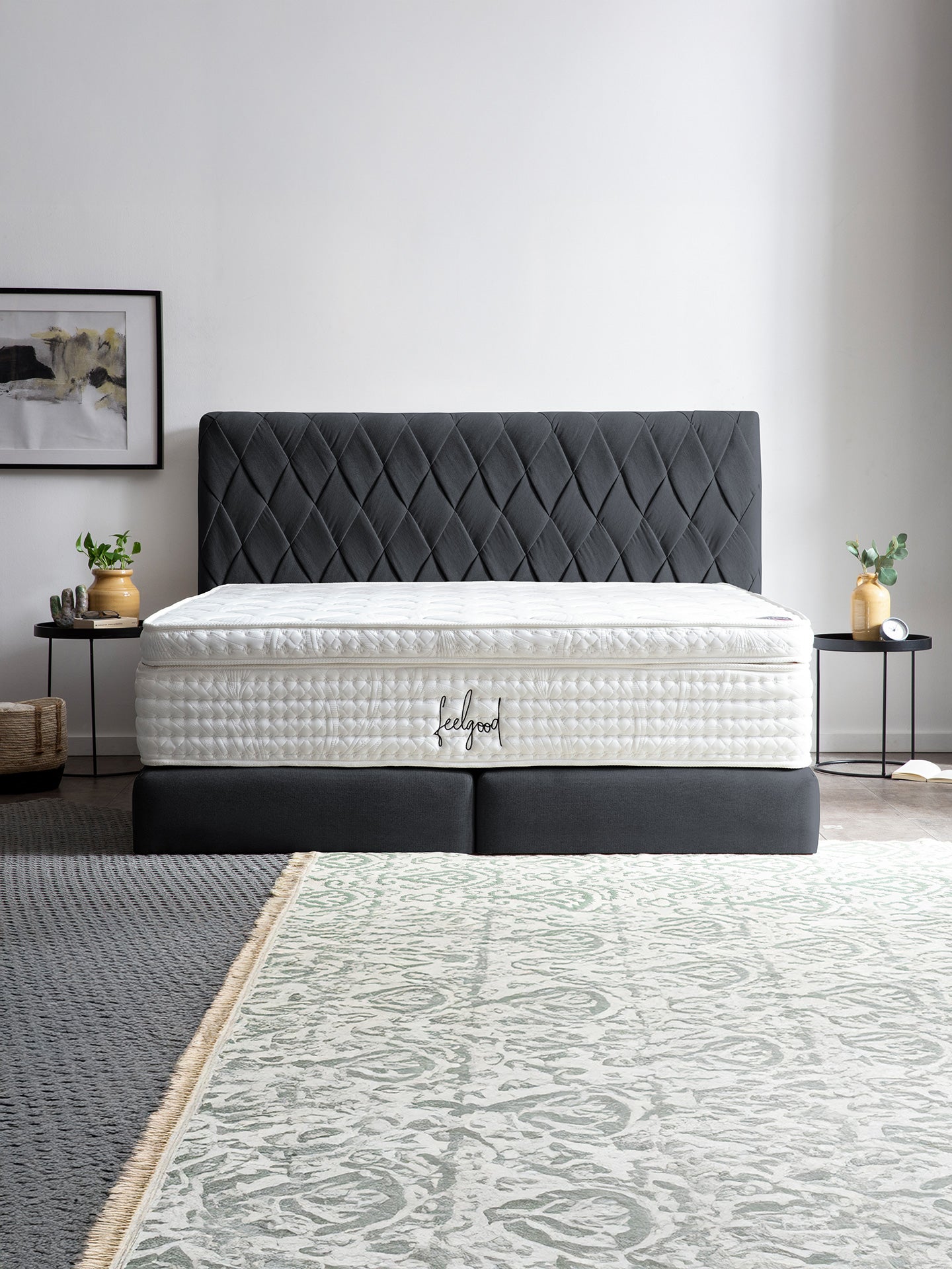Webstoff Boxspringbett Schwarz LYON