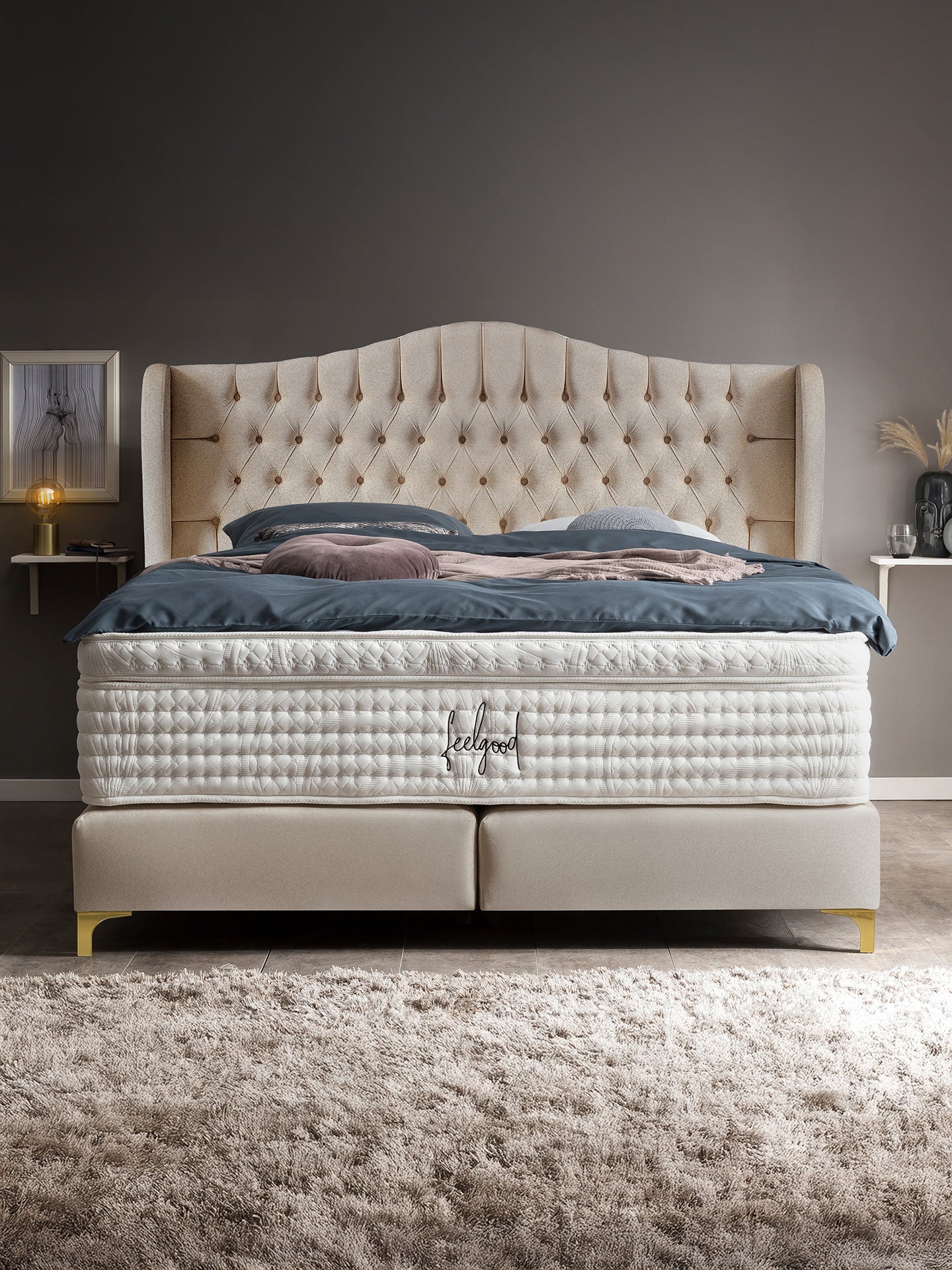 Samt Boxspringbett Beige MAISON