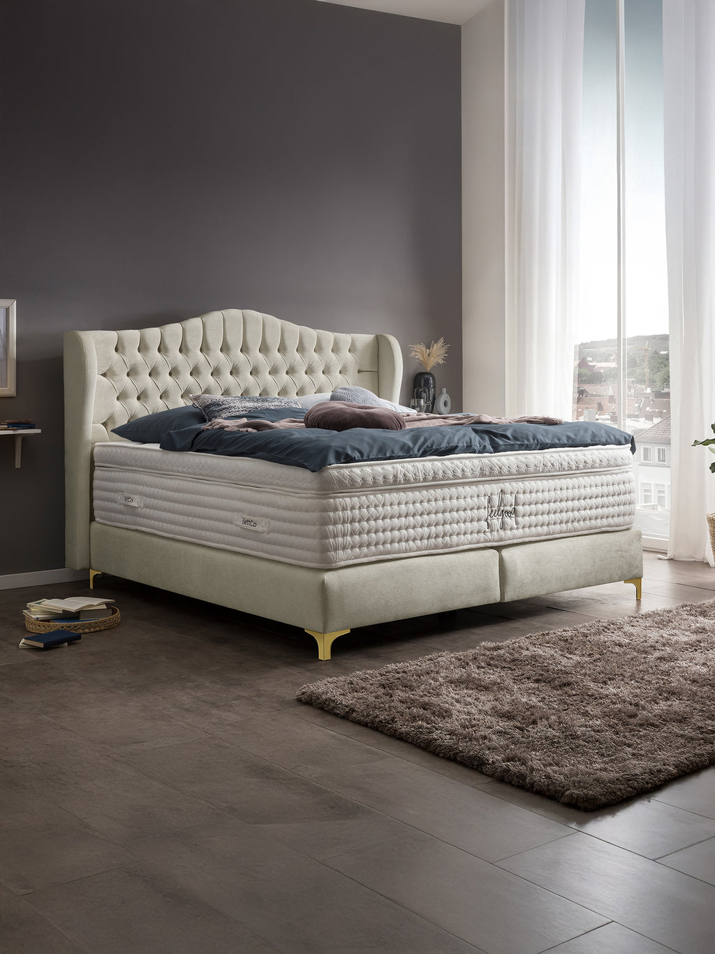 Samt Boxspringbett Creme MAISON