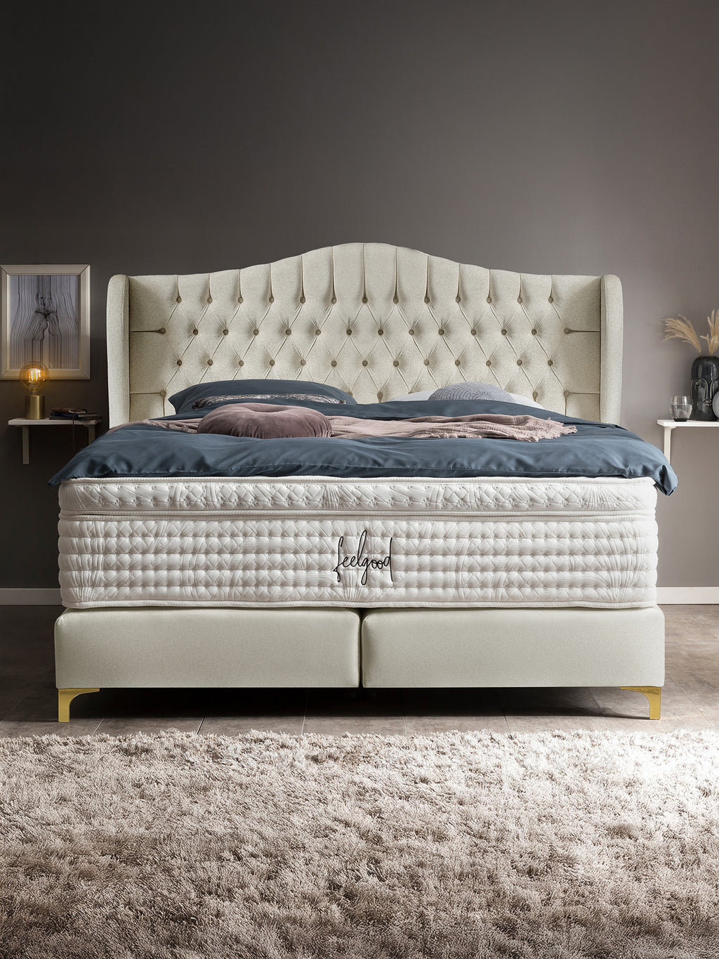Samt Boxspringbett Creme MAISON