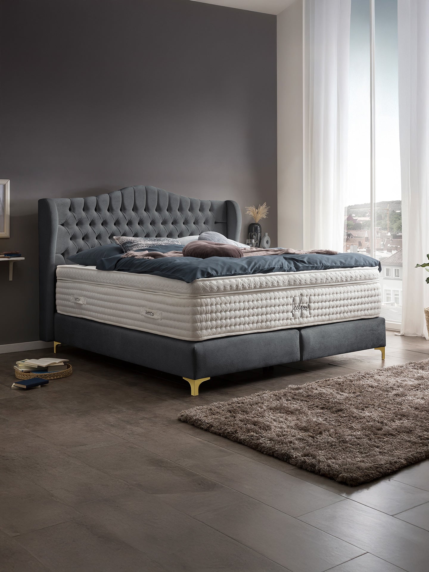 Samt Boxspringbett Dunkelgrau MAISON