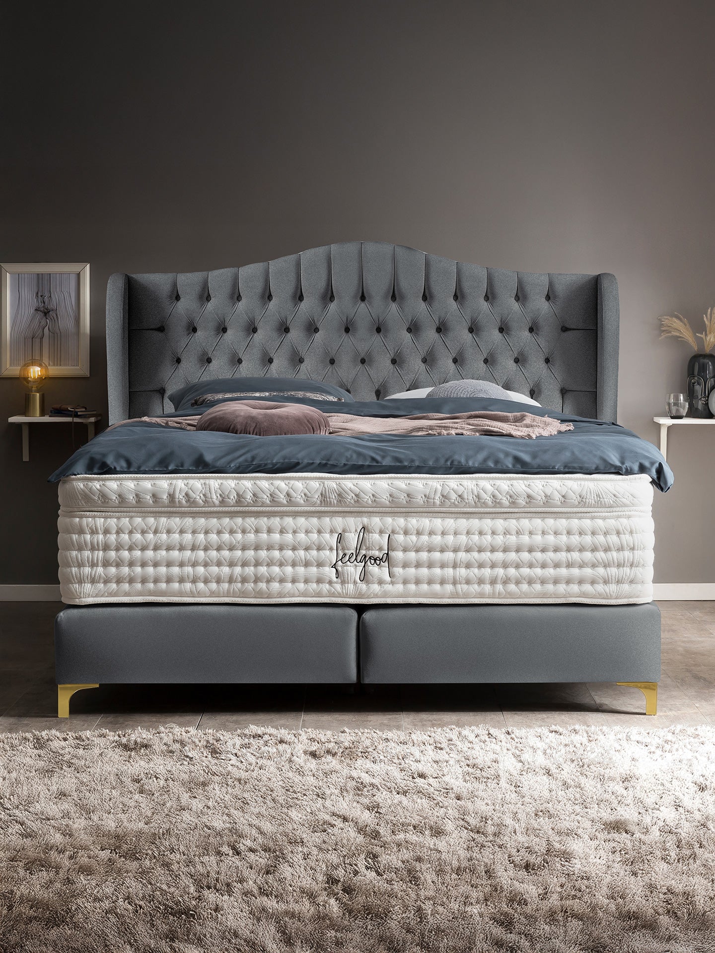 Samt Boxspringbett Dunkelgrau MAISON