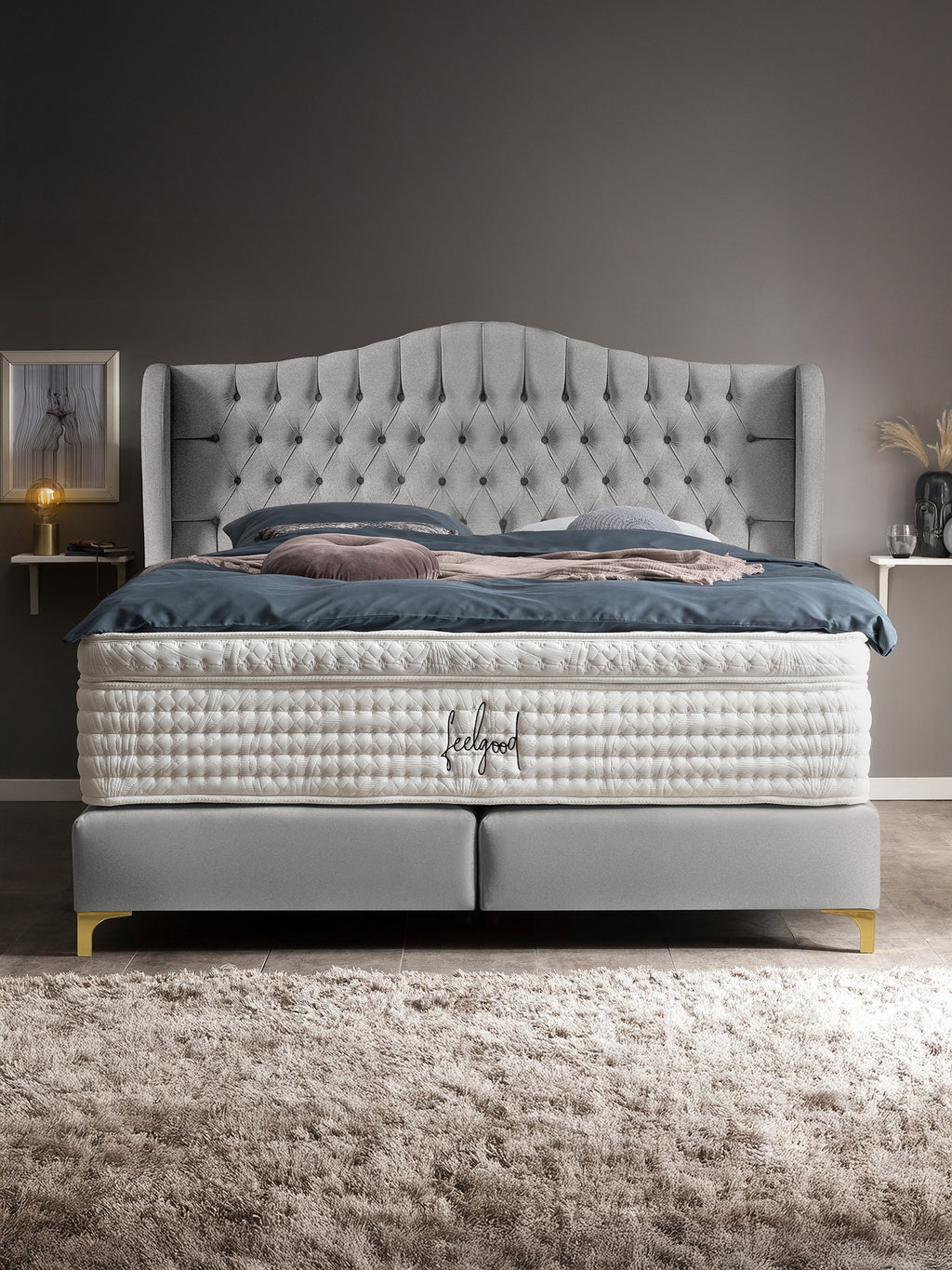 Samt Boxspringbett Grau MAISON