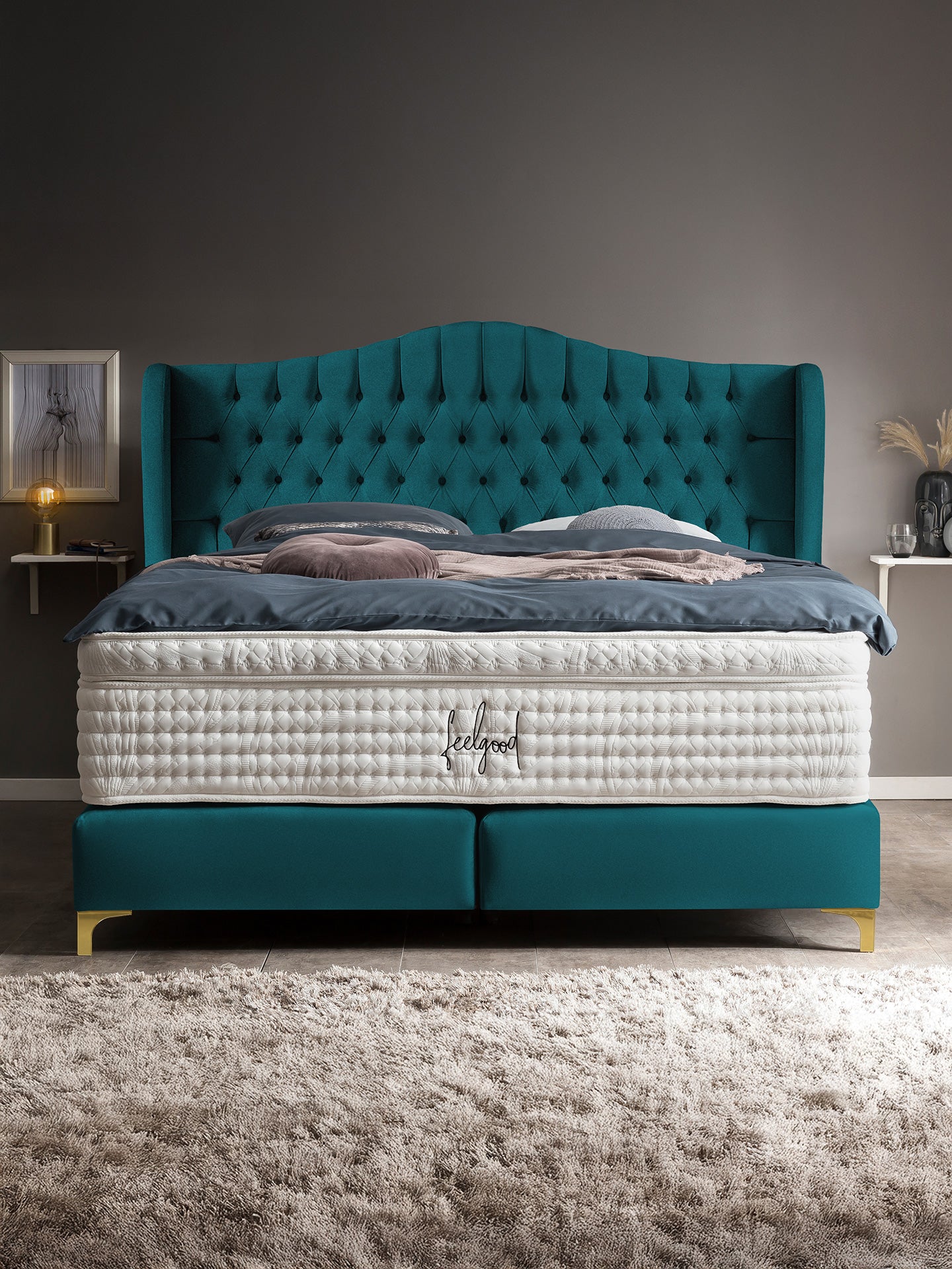 Samt Boxspringbett Petrol MAISON