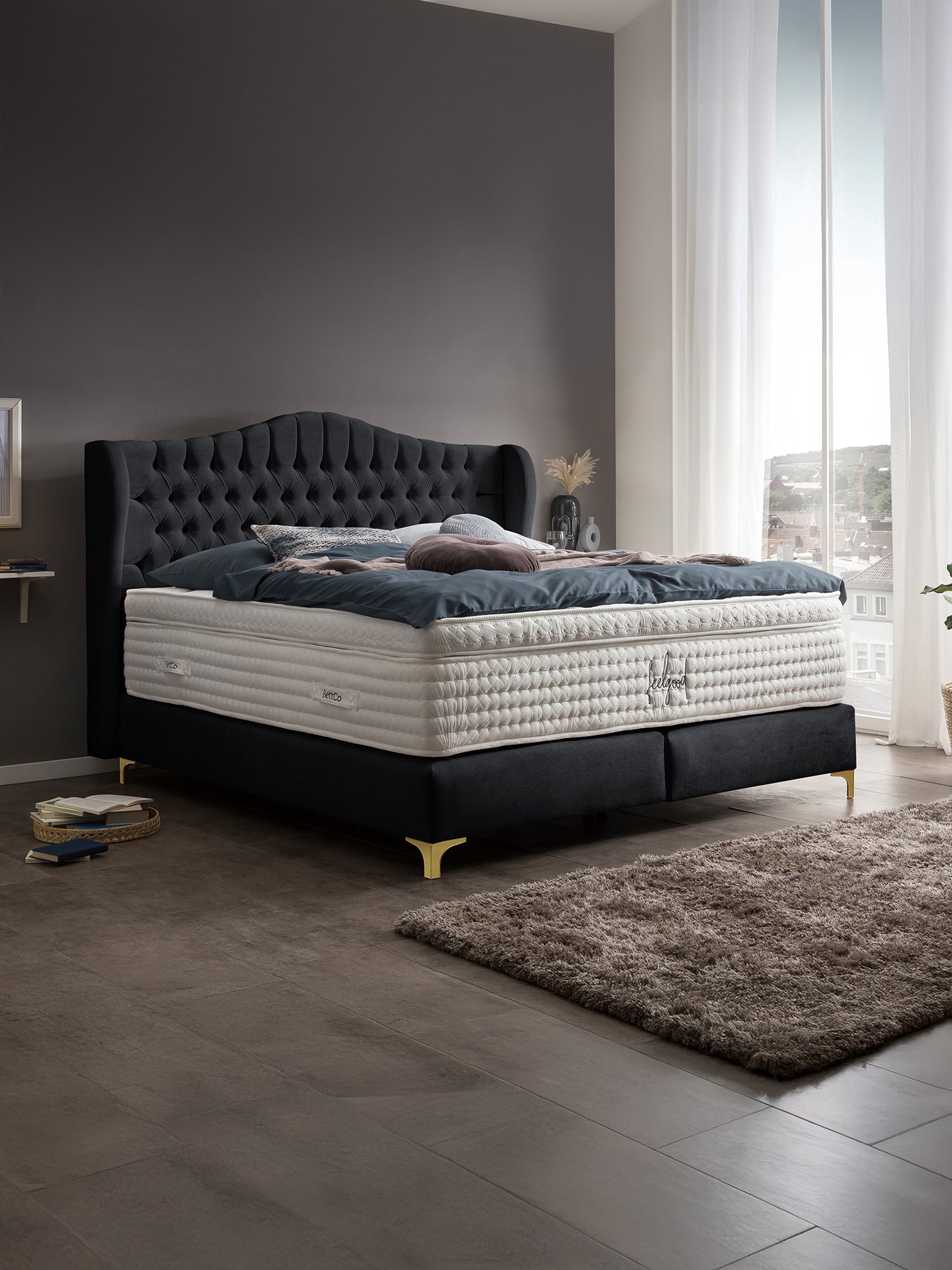 Samt Boxspringbett Schwarz MAISON