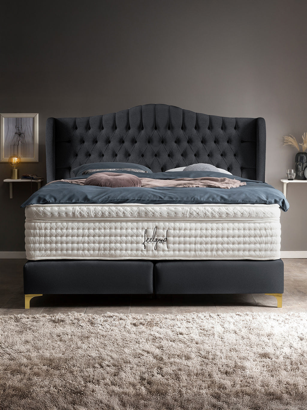 Samt Boxspringbett Schwarz MAISON