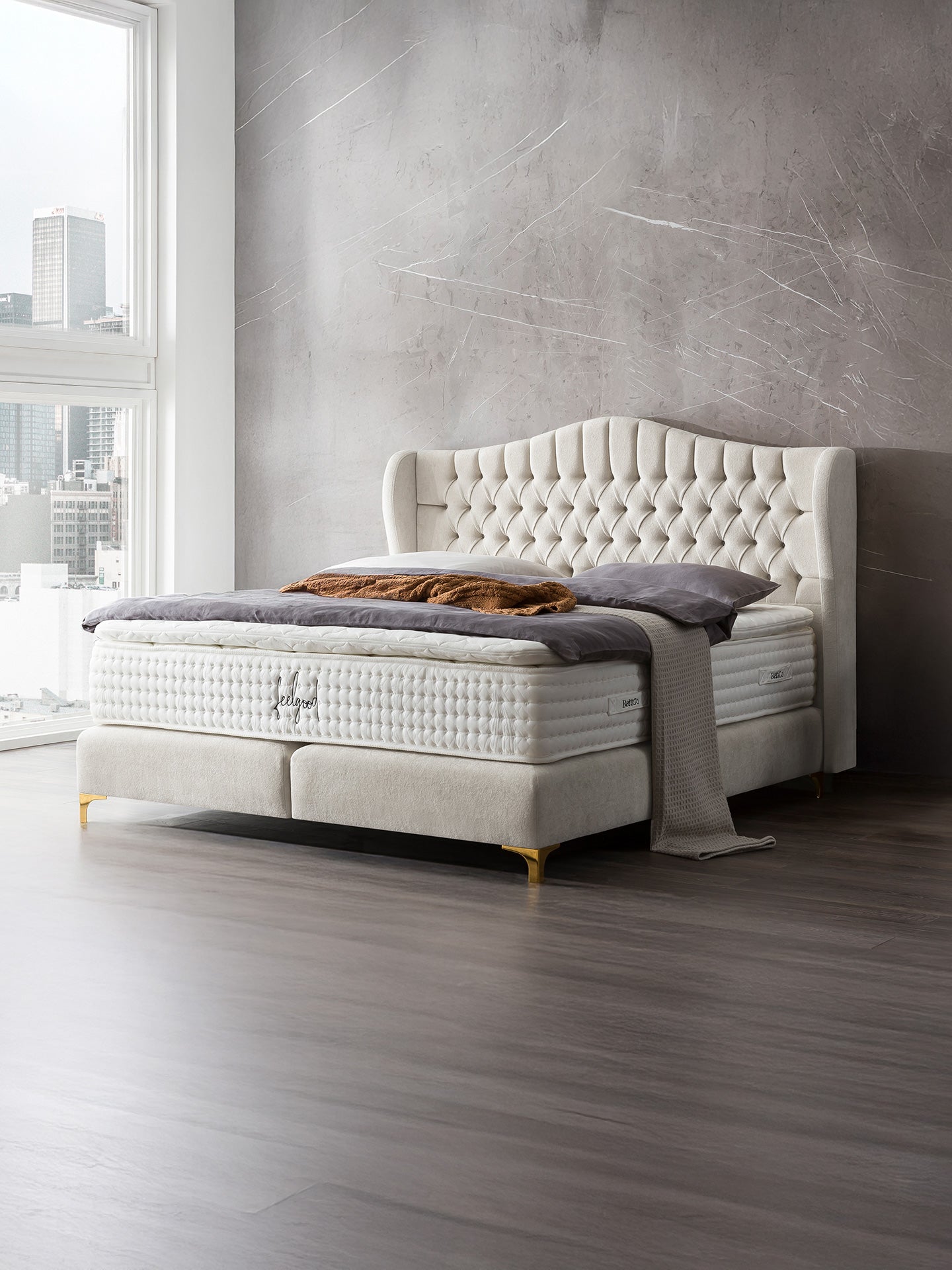 Teddy-Bouclé Boxspringbett Altweiß MAISON