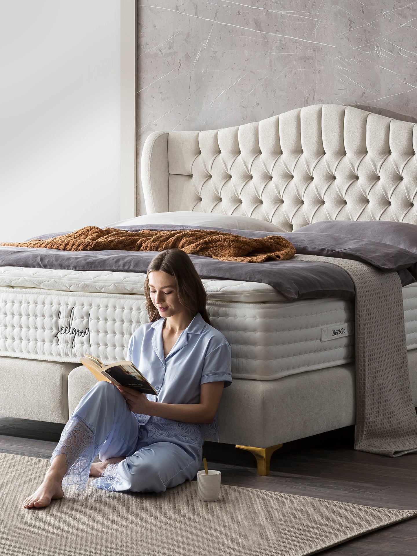 Teddy-Bouclé Boxspringbett Altweiß MAISON